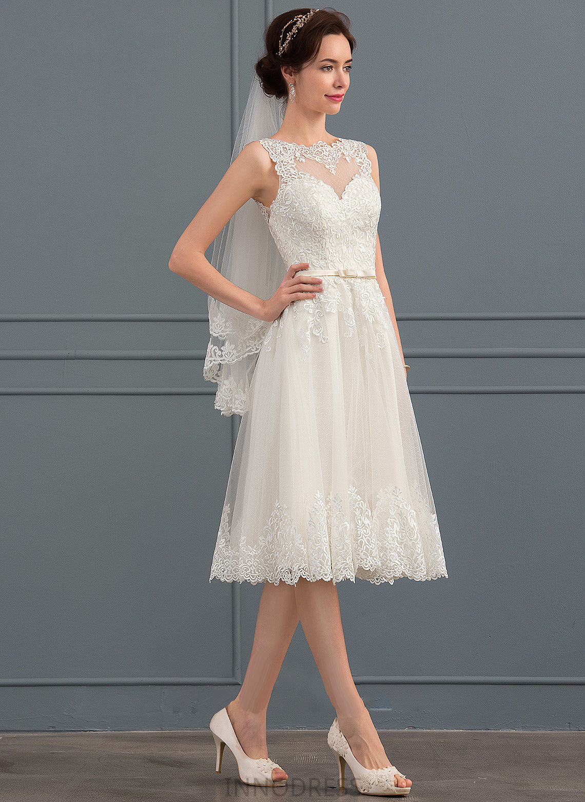 Illusion With Talia Bow(s) Knee-Length Tulle A-Line Wedding Dresses Wedding Dress