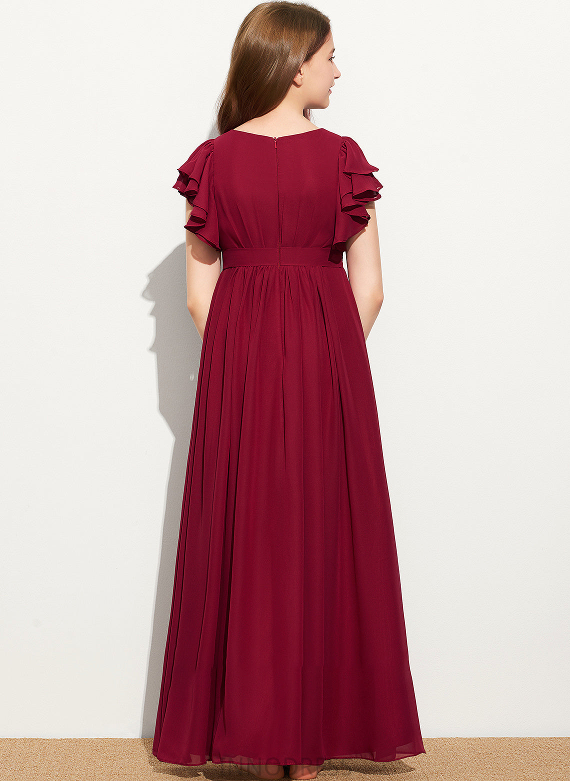 Chiffon With Junior Bridesmaid Dresses Neck Emelia Floor-Length Scoop Cascading Ruffles A-Line