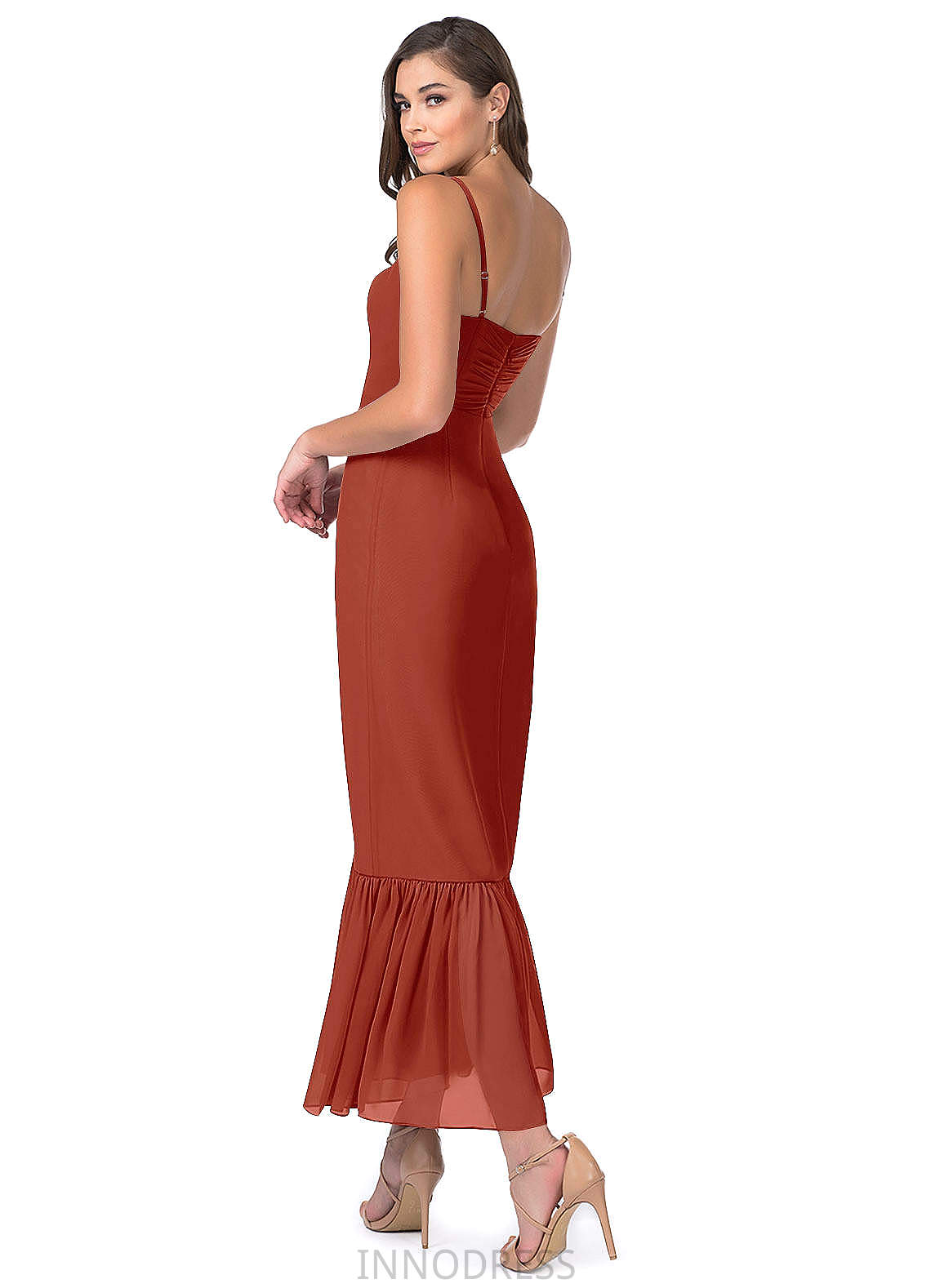 Coral Sleeveless Natural Waist A-Line/Princess Floor Length V-Neck Bridesmaid Dresses