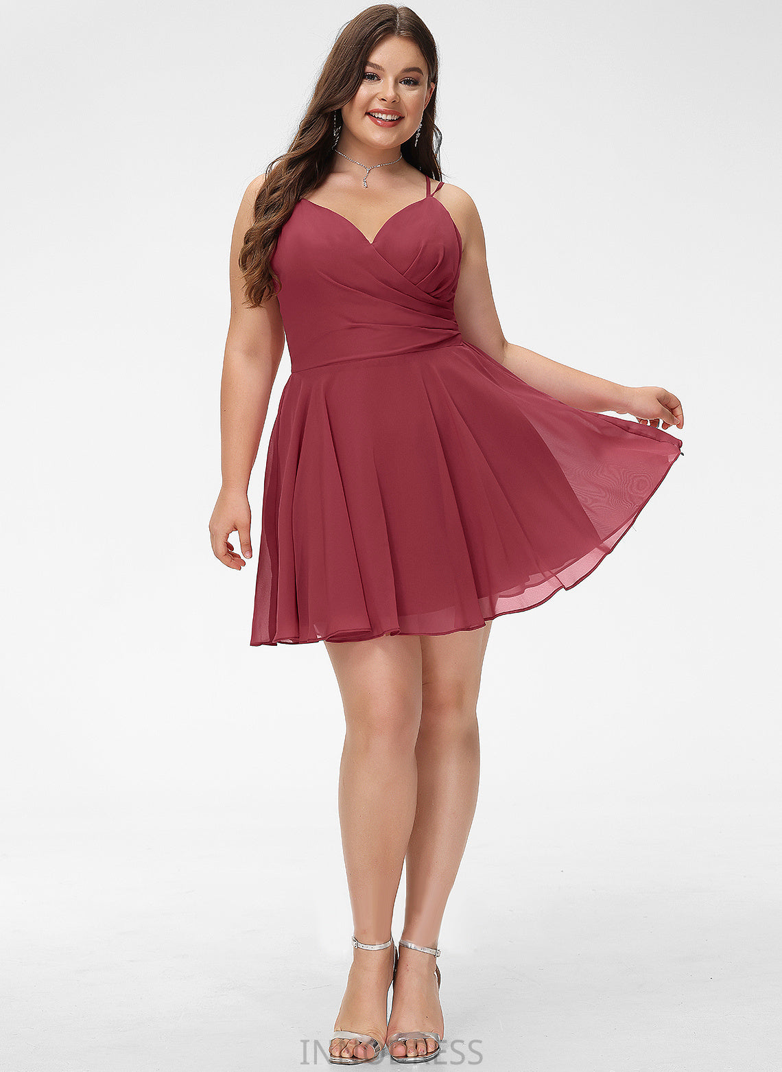 Short/Mini Chiffon Priscilla Prom Dresses With V-neck A-Line Ruffle