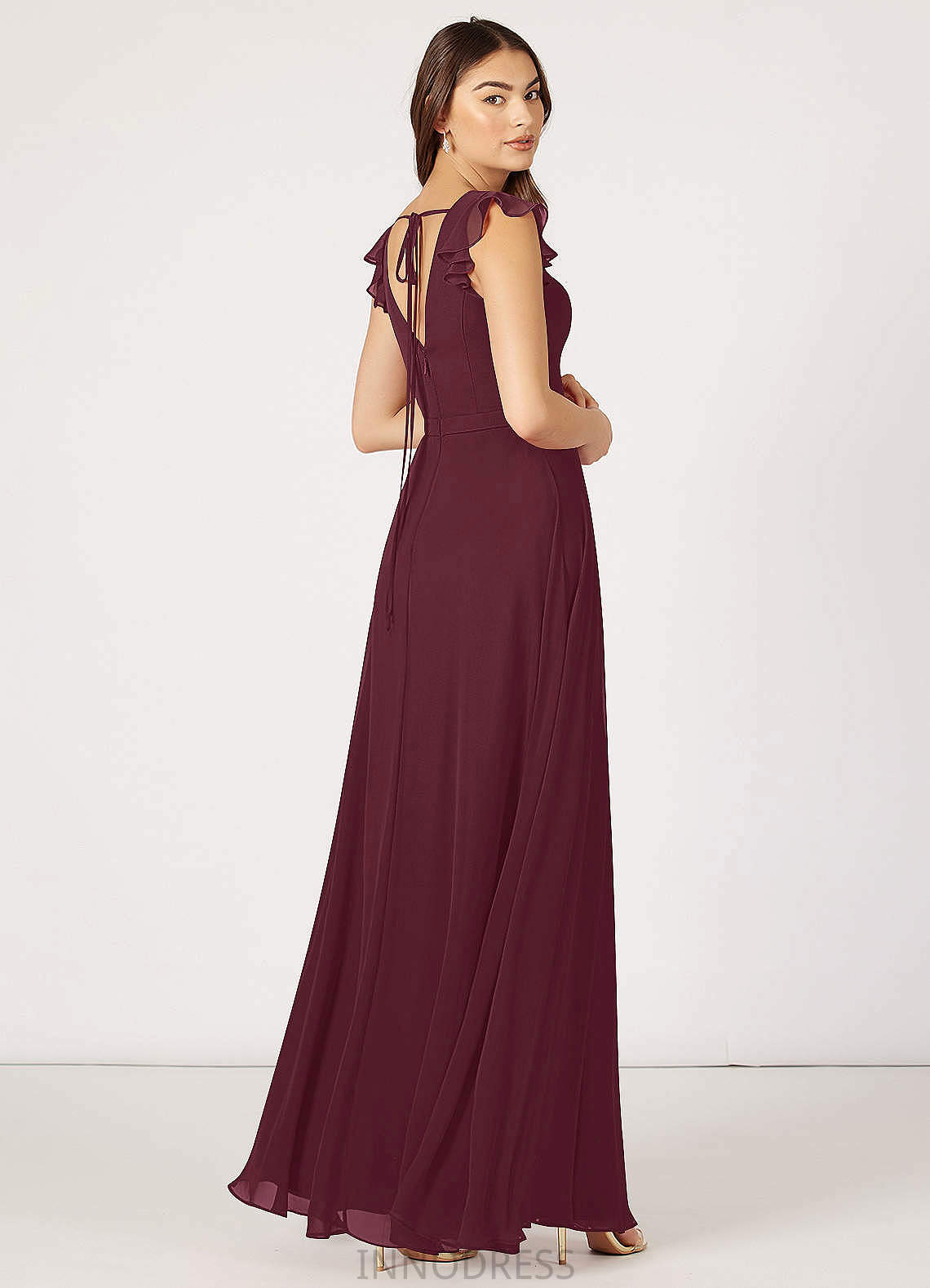 Leanna Floor Length One Shoulder Natural Waist A-Line/Princess Sleeveless Bridesmaid Dresses