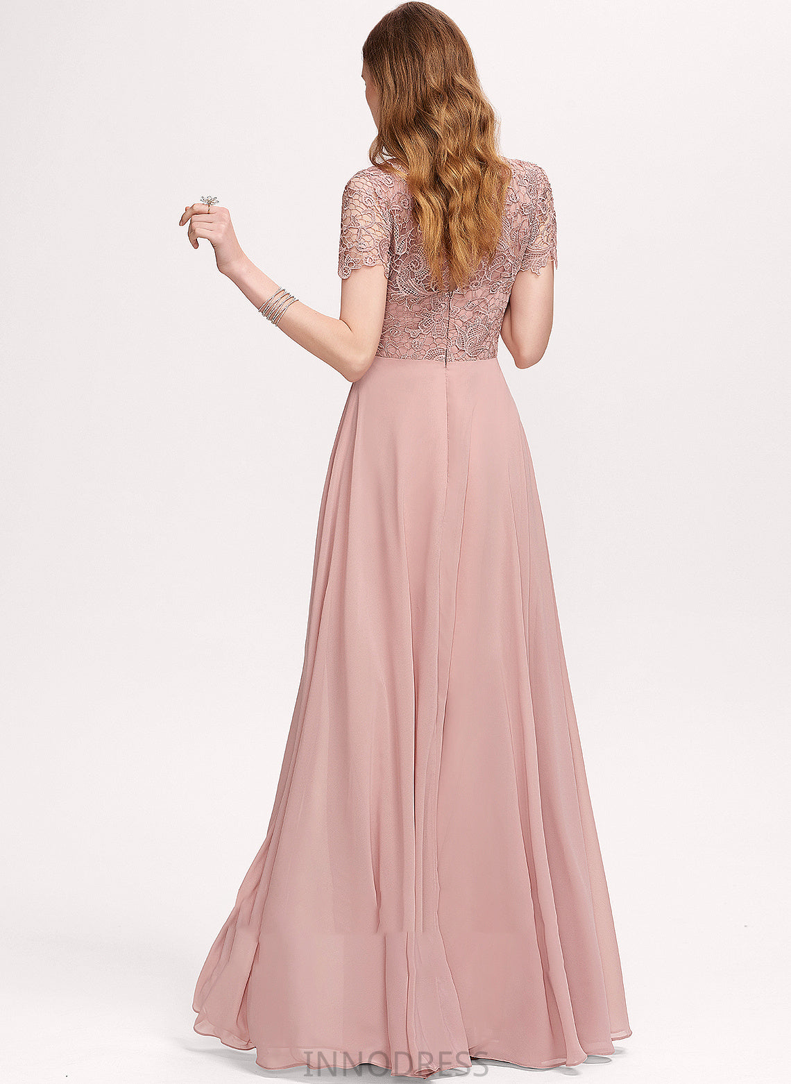 Sienna Floor-Length Neck With A-Line Sequins Scoop Chiffon Prom Dresses