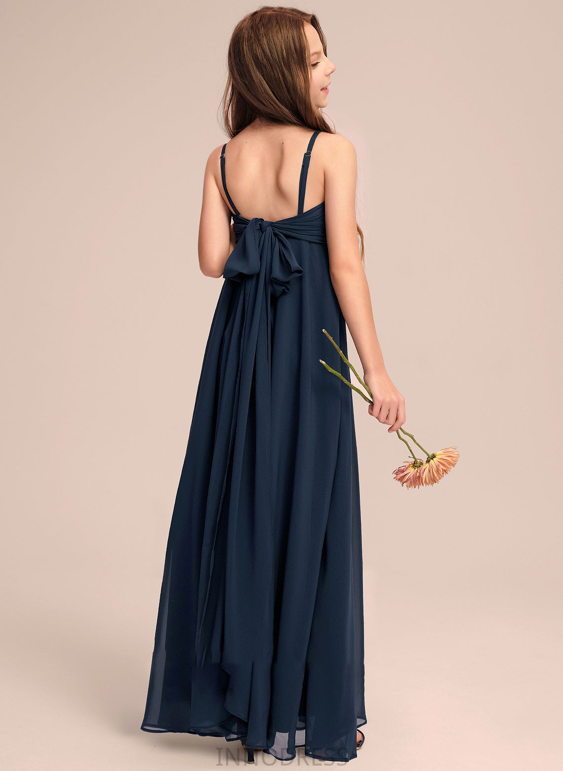 Junior Bridesmaid Dresses A-Line Amelie Bow(s) Chiffon With V-neck Floor-Length