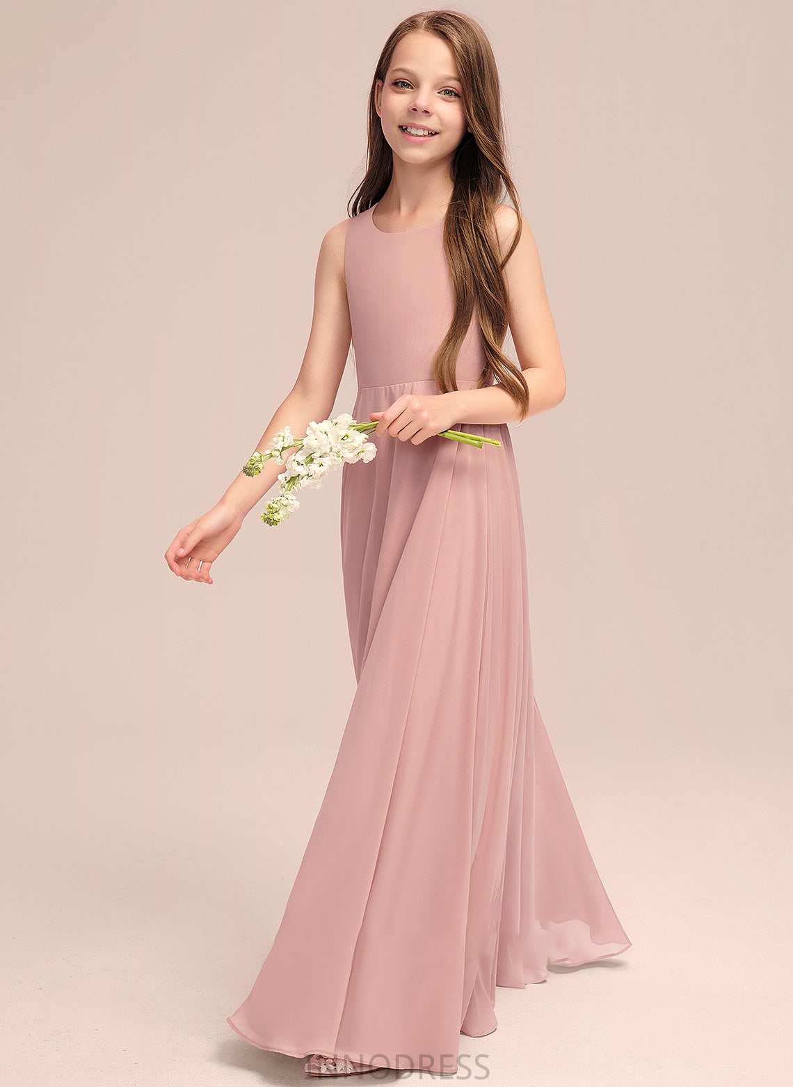 Junior Bridesmaid Dresses With Scoop Bow(s) Chiffon Kaylen Floor-Length A-Line Neck