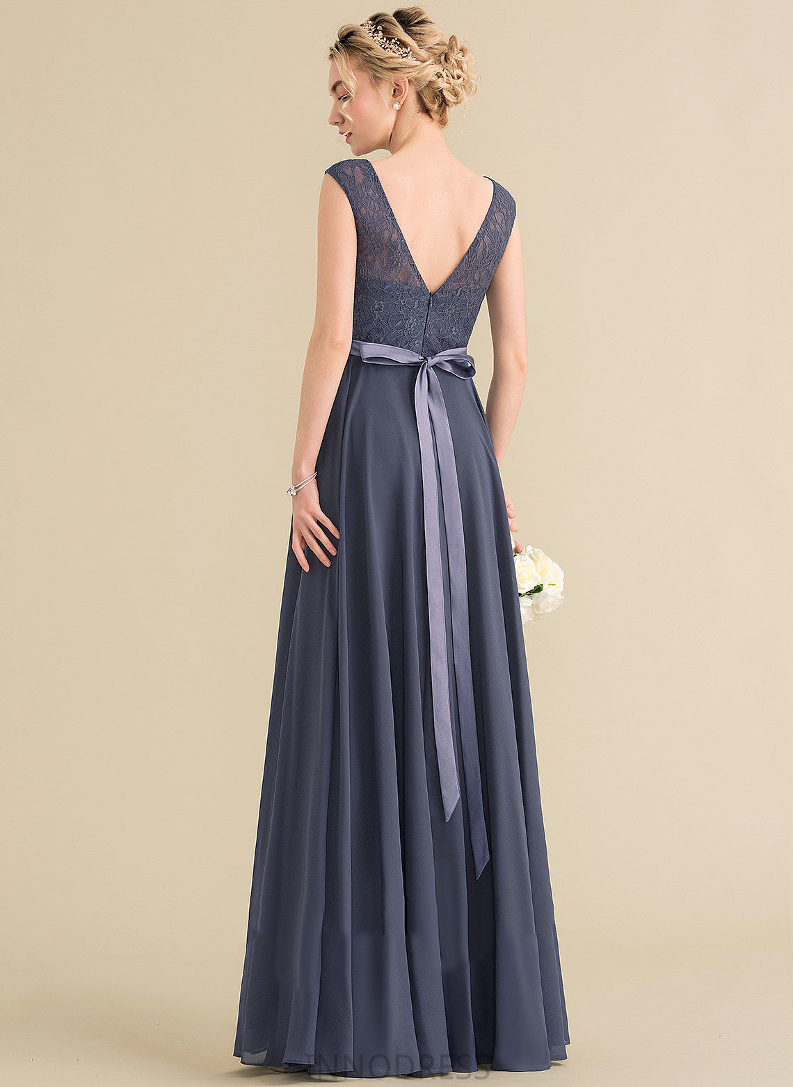 A-Line Silhouette Fabric Bow(s) Embellishment ScoopNeck Floor-Length Neckline Length Vanessa Floor Length Sleeveless Bridesmaid Dresses