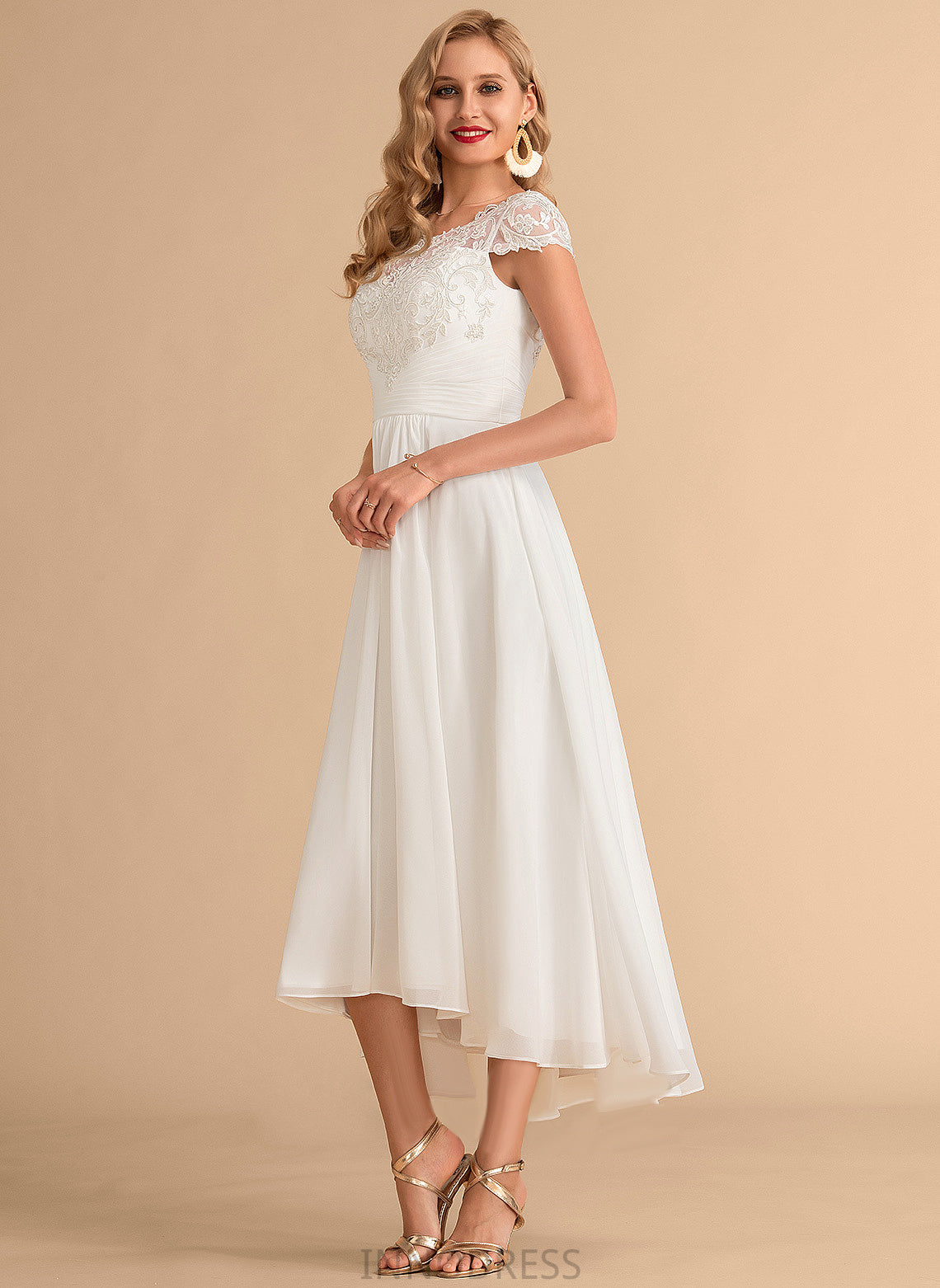 Scoop Dress A-Line Chiffon Natasha Wedding Lace Neck Asymmetrical Wedding Dresses