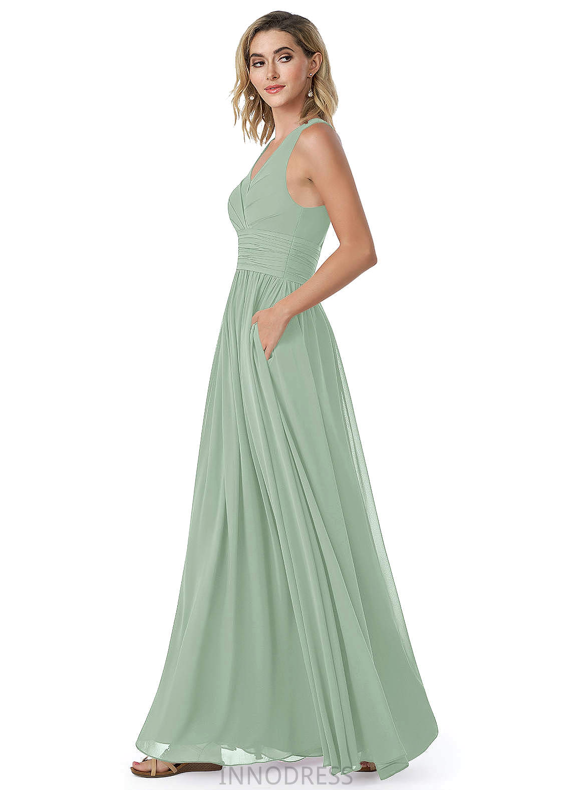 Lillie Spandex Sheath/Column Natural Waist Floor Length Sleeveless V-Neck Bridesmaid Dresses