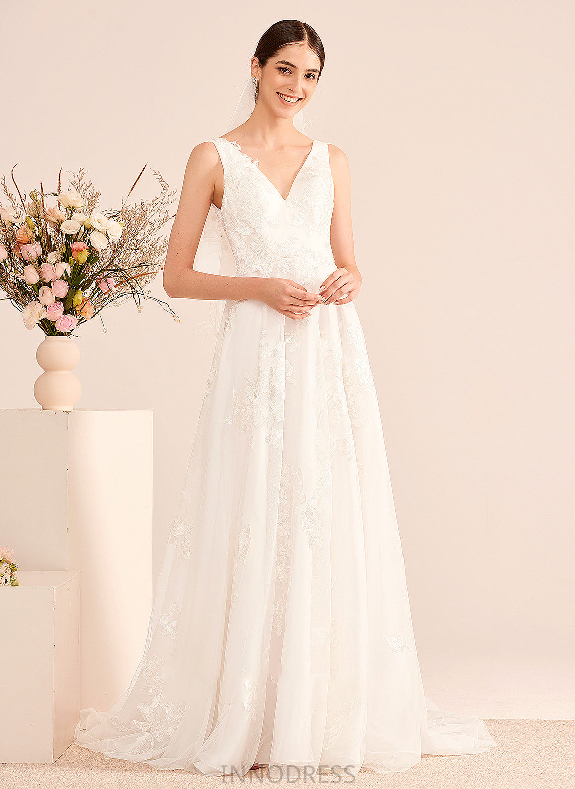 Wedding With Court Wedding Dresses Dress V-neck Train A-Line Lace Campbell