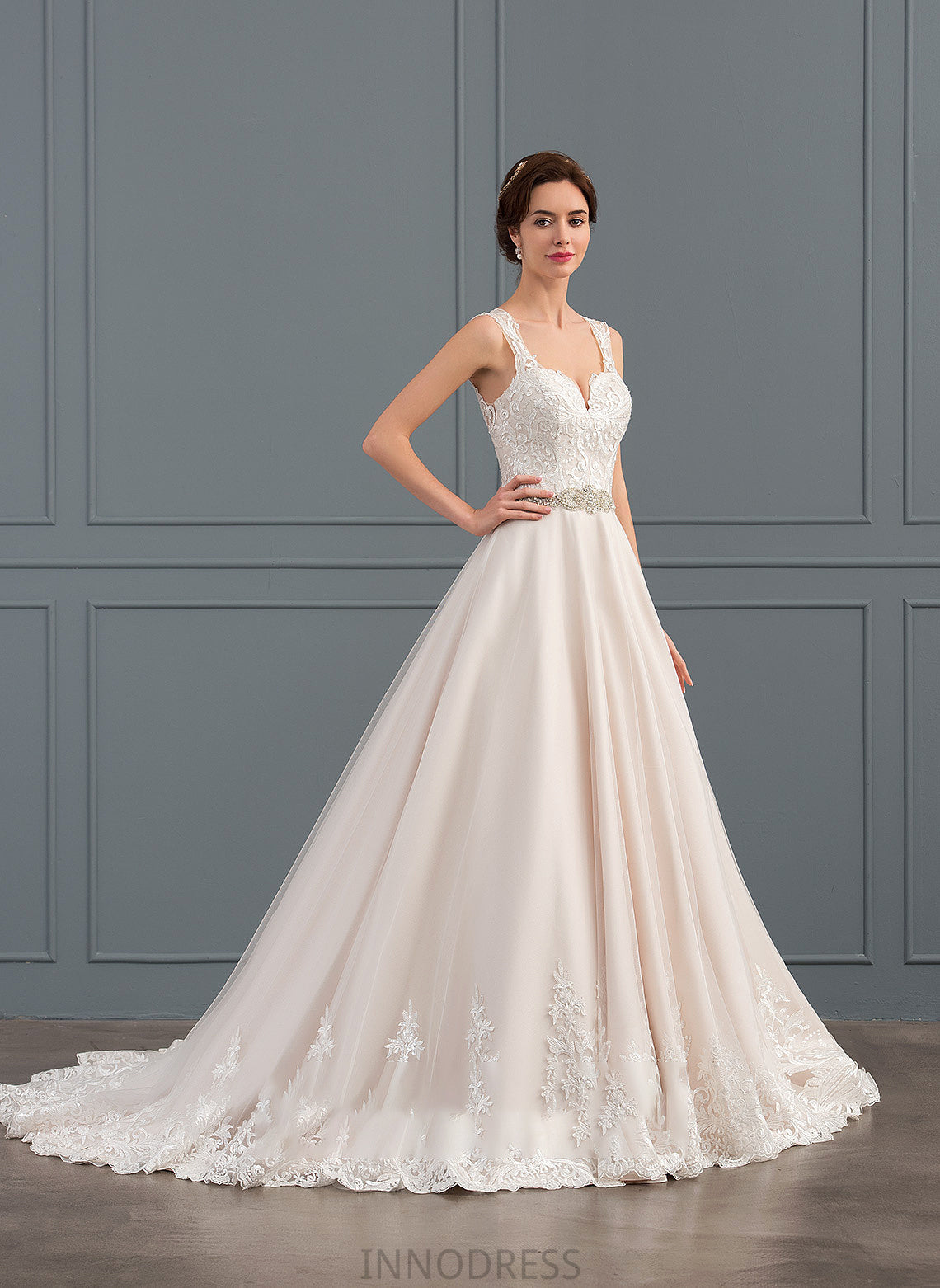 Ball-Gown/Princess Tulle Court Cali Dress Sweetheart Wedding Dresses Lace Wedding With Beading Train