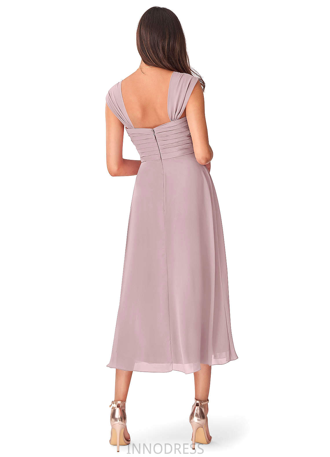 Genesis Floor Length Sheath/Column Natural Waist V-Neck Sleeveless Bridesmaid Dresses