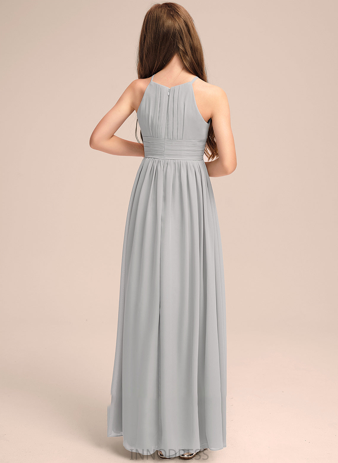 Neck A-Line Ruffle With Floor-Length Chiffon Junior Bridesmaid Dresses Eden Scoop