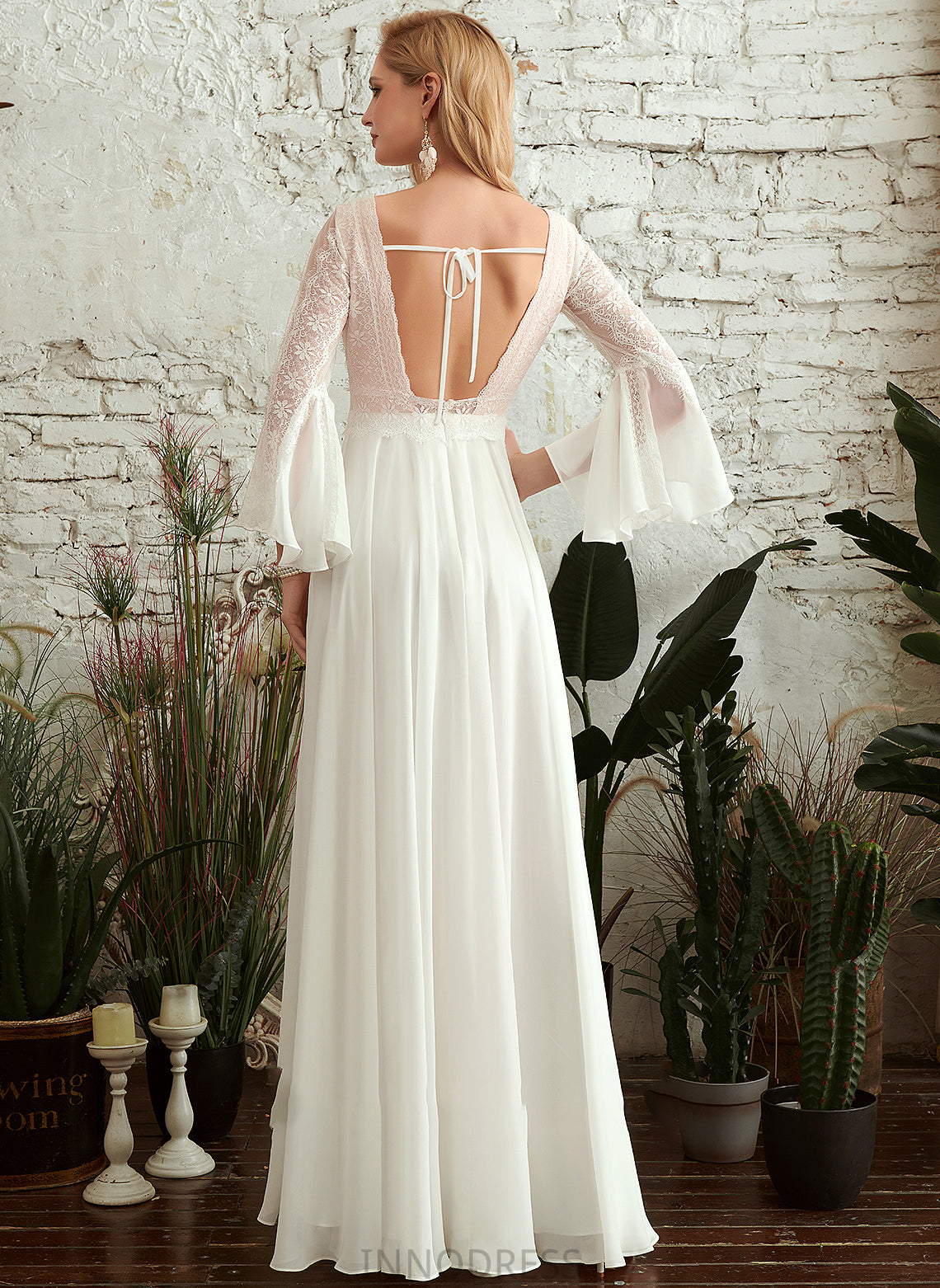 V-neck A-Line Wedding Dress Floor-Length Wedding Dresses Elle