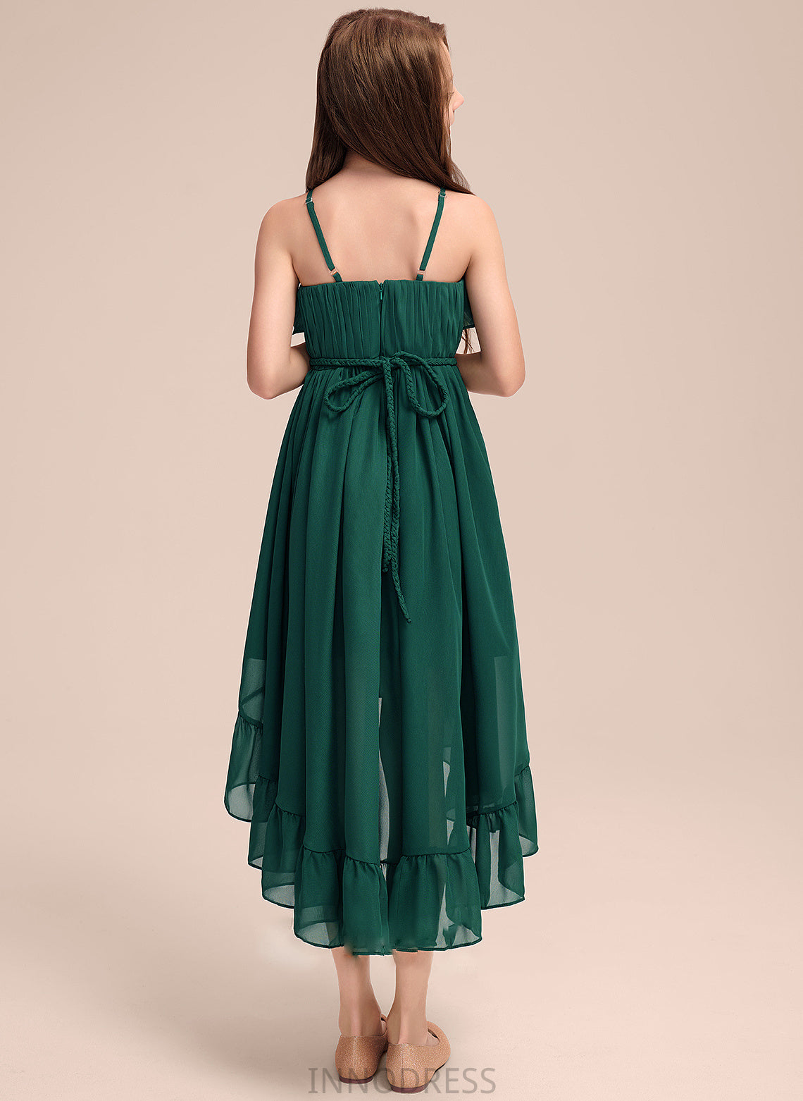 Chiffon Scoop Asymmetrical Junior Bridesmaid Dresses Ruffles Katherine Cascading A-Line Neck With