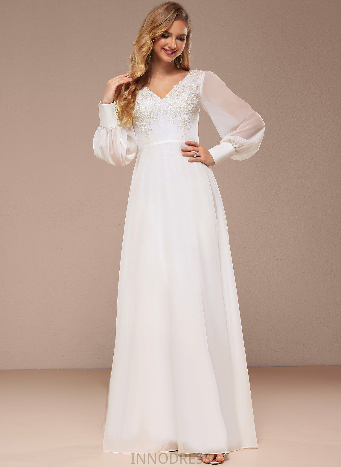 With Dress Chiffon Wedding Dresses V-neck Sequins Floor-Length A-Line Lace Simone Wedding