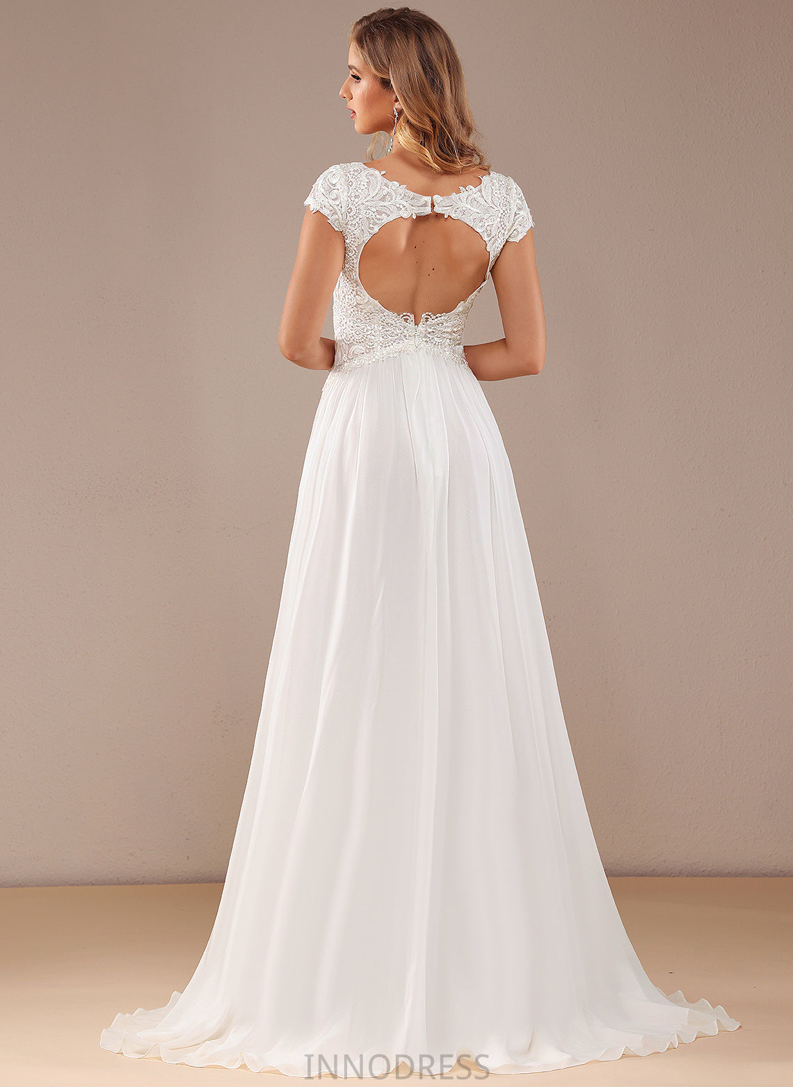 Chiffon Wedding V-neck Lace Dress Stella Front Train Sweep Wedding Dresses Lace A-Line With Split