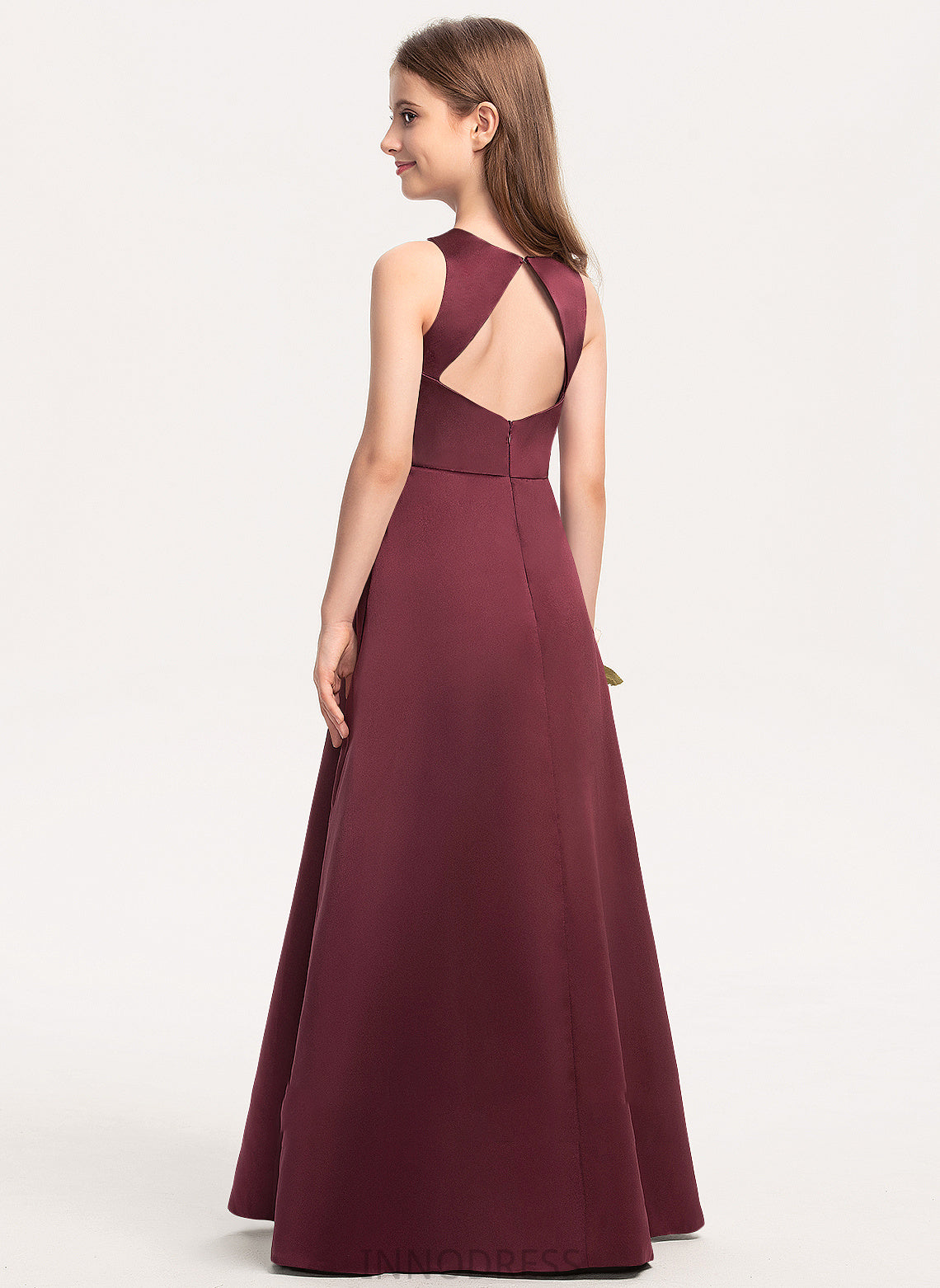 Scoop Floor-Length Neck Jaycee A-Line Satin Junior Bridesmaid Dresses