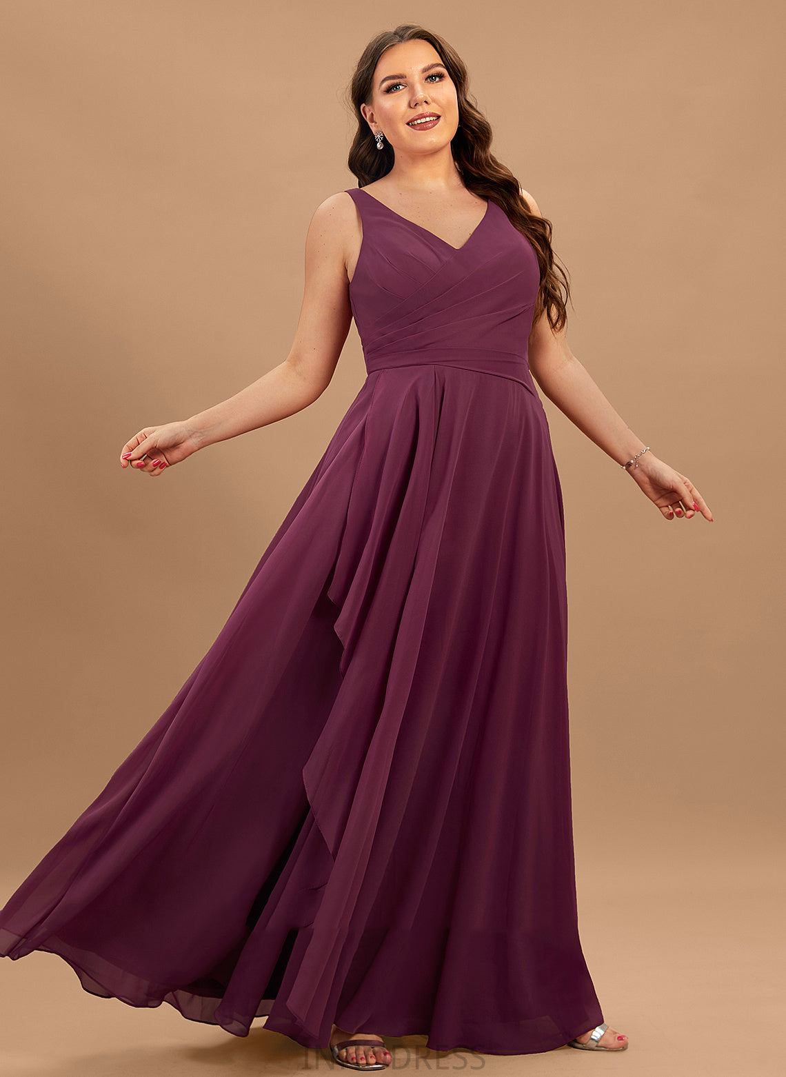 Embellishment Fabric Neckline Length SplitFront V-neck Silhouette A-Line Floor-Length Taylor Bridesmaid Dresses