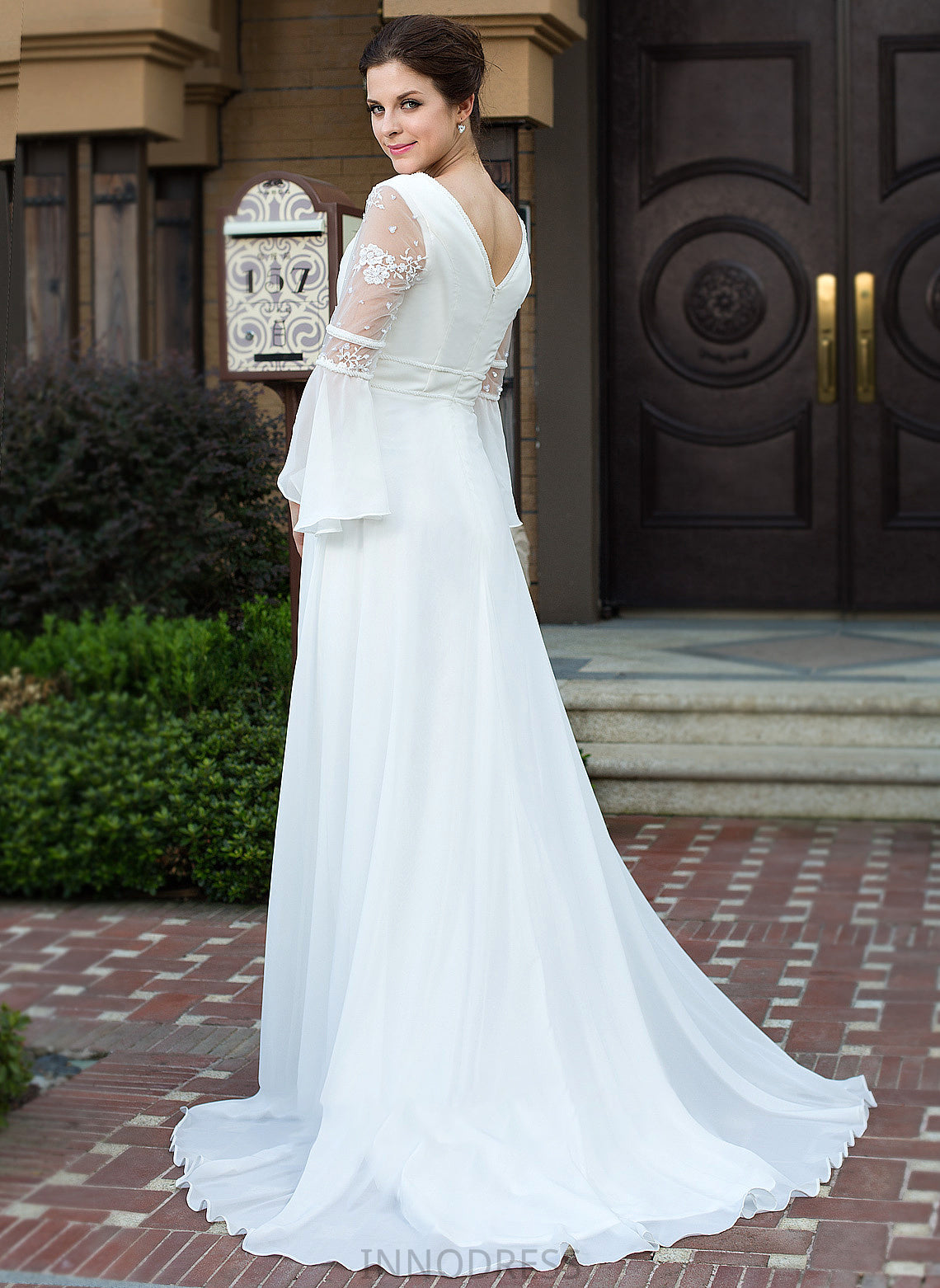 Dress Lace V-neck Laurel Train Wedding Dresses Court Wedding A-Line Beading Chiffon With