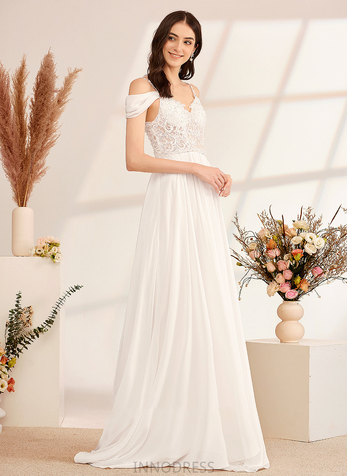 Sweep Wedding Train V-neck Beading Bridget With A-Line Wedding Dresses Dress Sequins