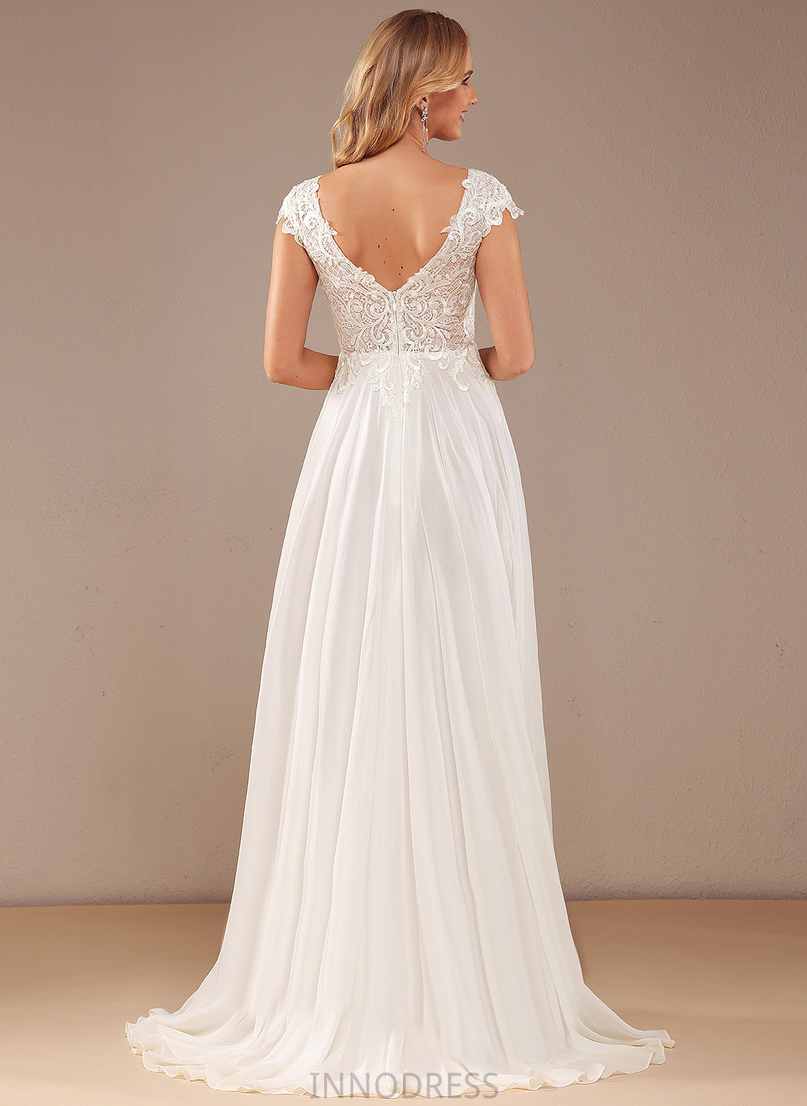 Wedding Dresses Lace Chiffon With Alexa A-Line Train Lace Dress Sweep Wedding V-neck