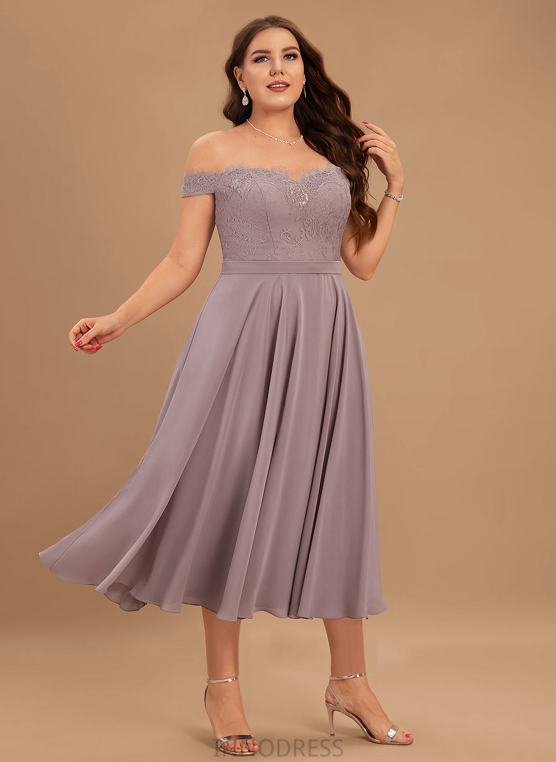 Neckline Tea-Length Embellishment Beading Silhouette Length Off-the-Shoulder Fabric A-Line Maureen Spaghetti Staps Floor Length Bridesmaid Dresses