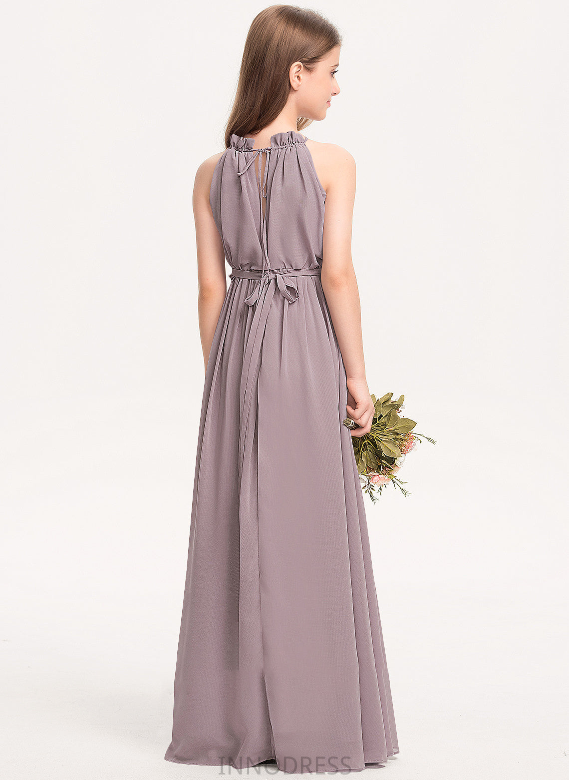 Bow(s) Anaya High Junior Bridesmaid Dresses Ruffles Floor-Length Cascading A-Line Neck Chiffon With