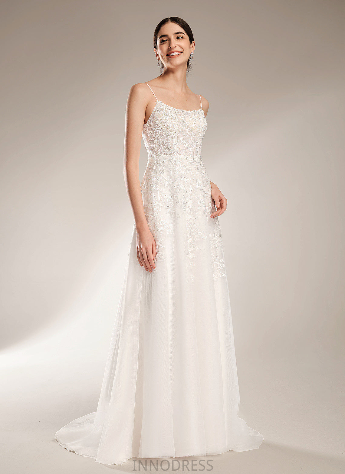 Wedding Luciana Wedding Dresses With Train Neckline Court Sequins Square Beading Dress A-Line