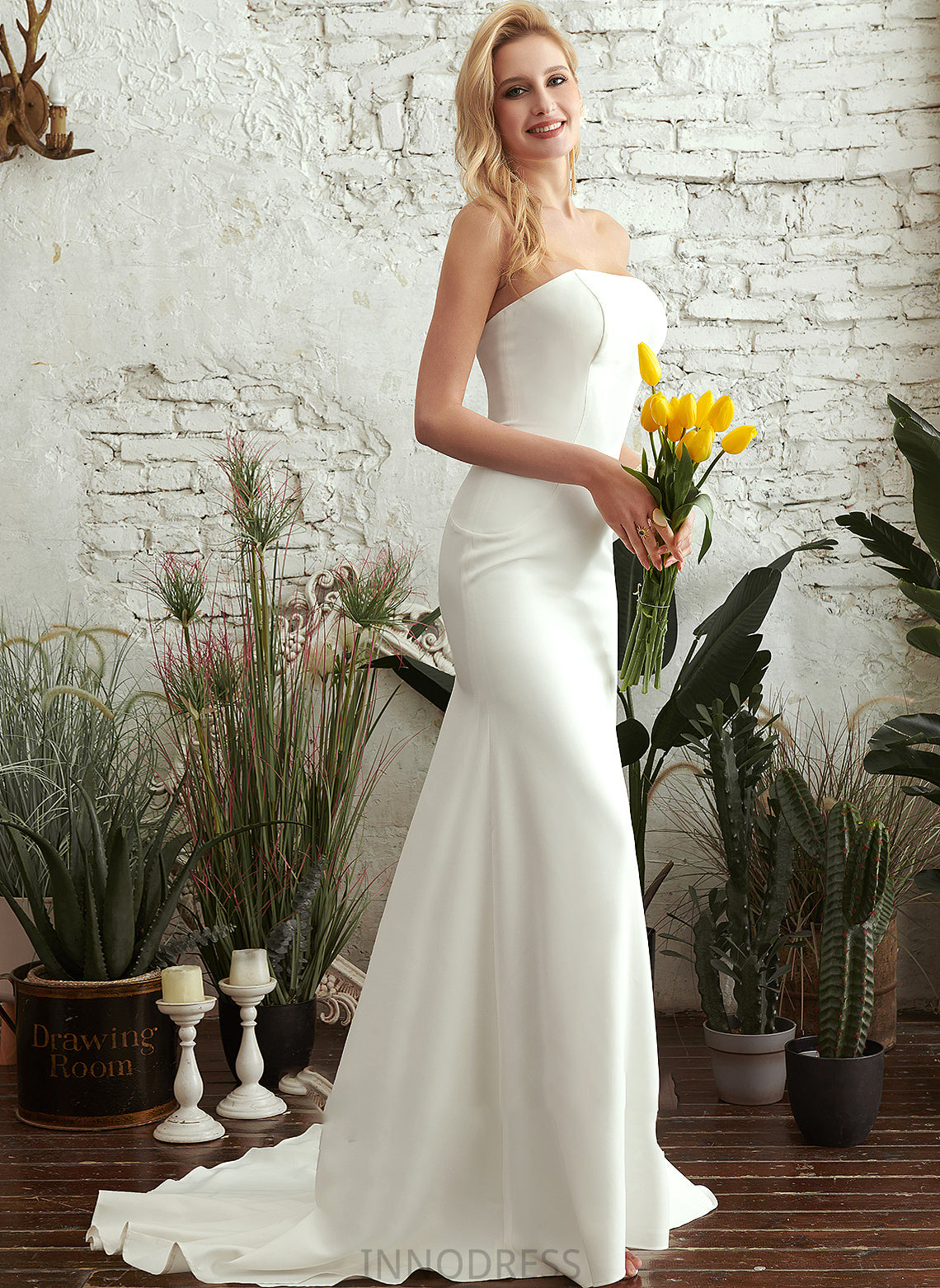 Dress Strapless Train Wedding Wedding Dresses Sweep Trumpet/Mermaid Cadence