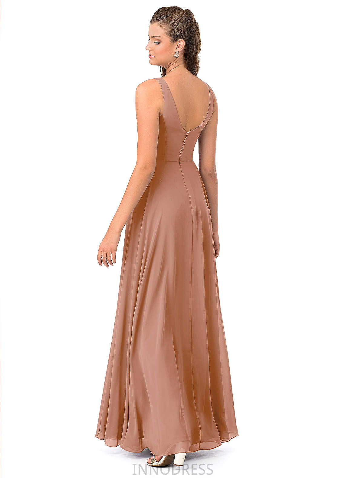 Rose Sleeveless A-Line/Princess Natural Waist Floor Length V-Neck Bridesmaid Dresses