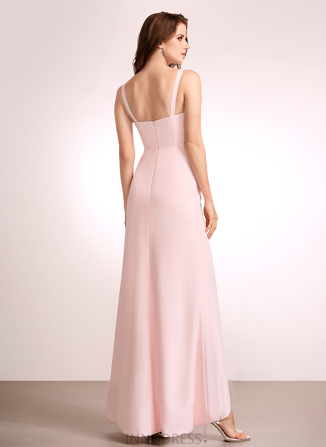 Silhouette Embellishment Floor-Length Length V-neck Sheath/Column Neckline Fabric SplitFront Laney Sleeveless V-Neck Bridesmaid Dresses