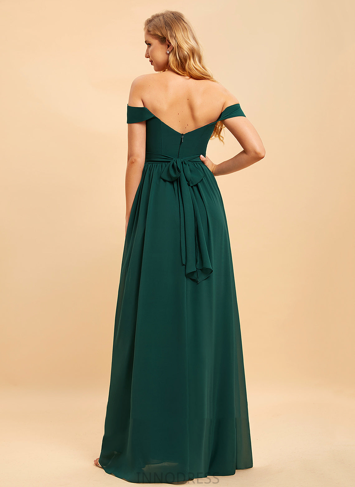 SplitFront Off-the-Shoulder Length Floor-Length Embellishment Silhouette Neckline A-Line Fabric Magdalena A-Line/Princess Sleeveless Bridesmaid Dresses