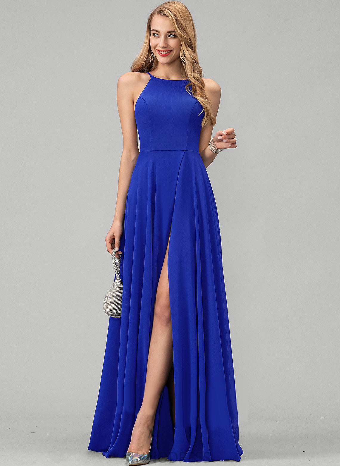 Floor-Length Fabric A-Line Scoop Silhouette Straps&Sleeves Length Neckline Alena V-Neck Sleeveless Empire Waist Bridesmaid Dresses