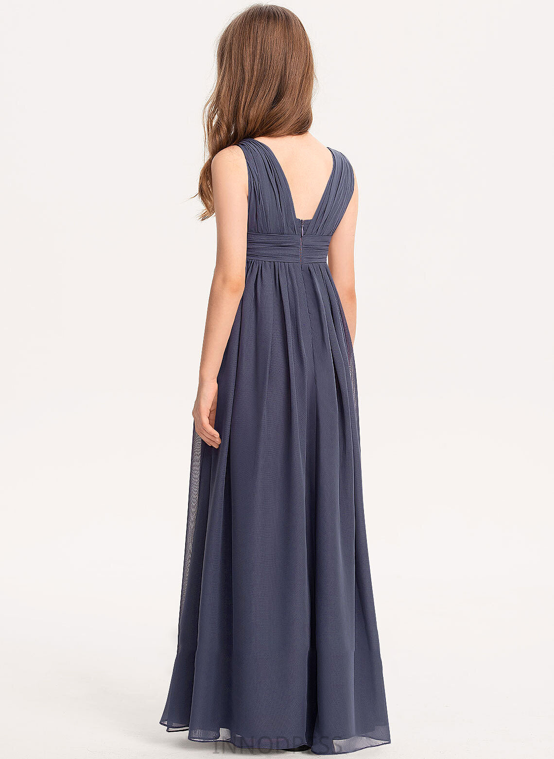 V-neck Ruffle With Junior Bridesmaid Dresses A-Line Chiffon Aliya Floor-Length