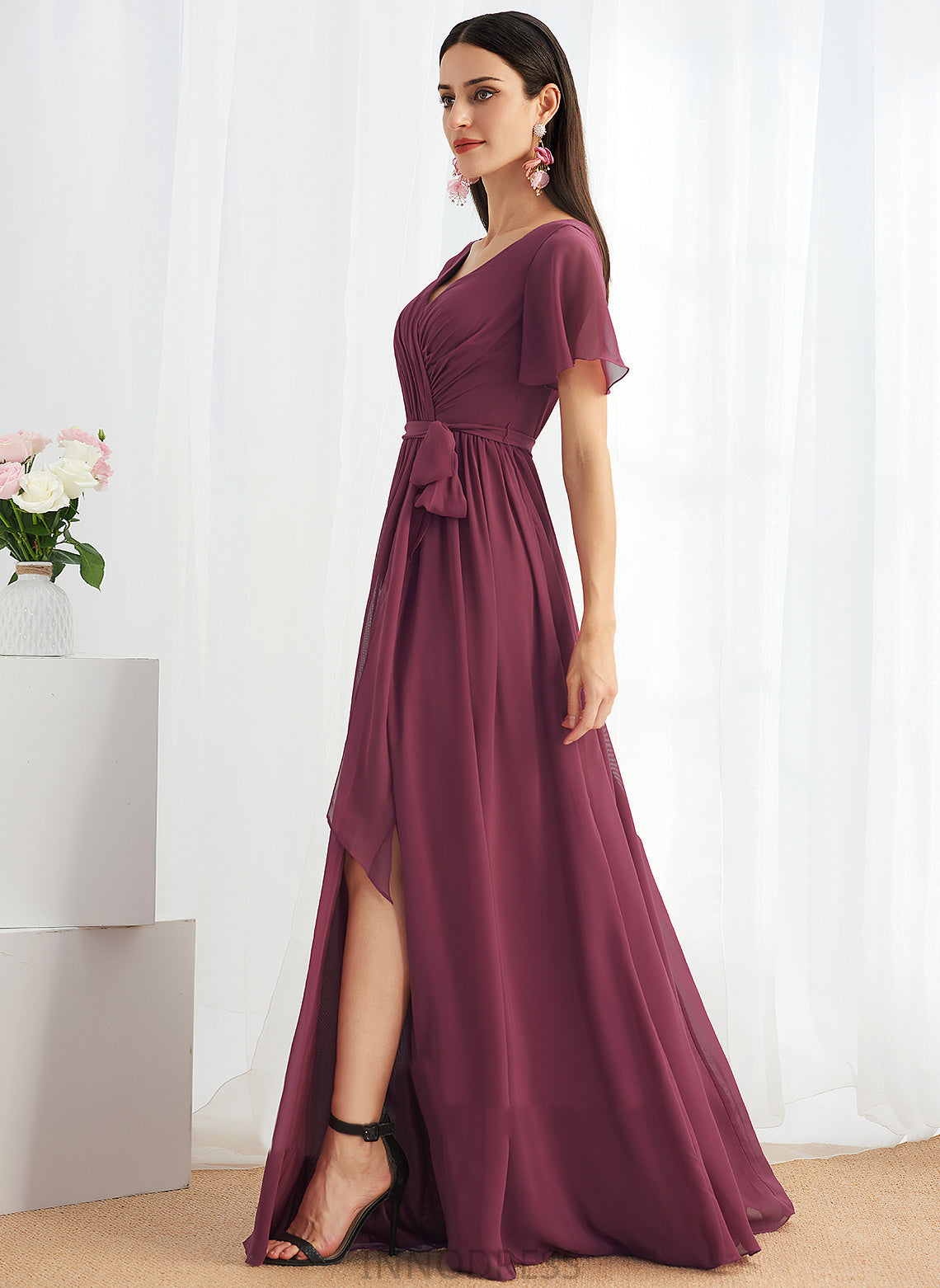 Fabric Silhouette Embellishment Neckline Floor-Length V-neck Length A-Line SplitFront Chelsea Natural Waist Floor Length Bridesmaid Dresses