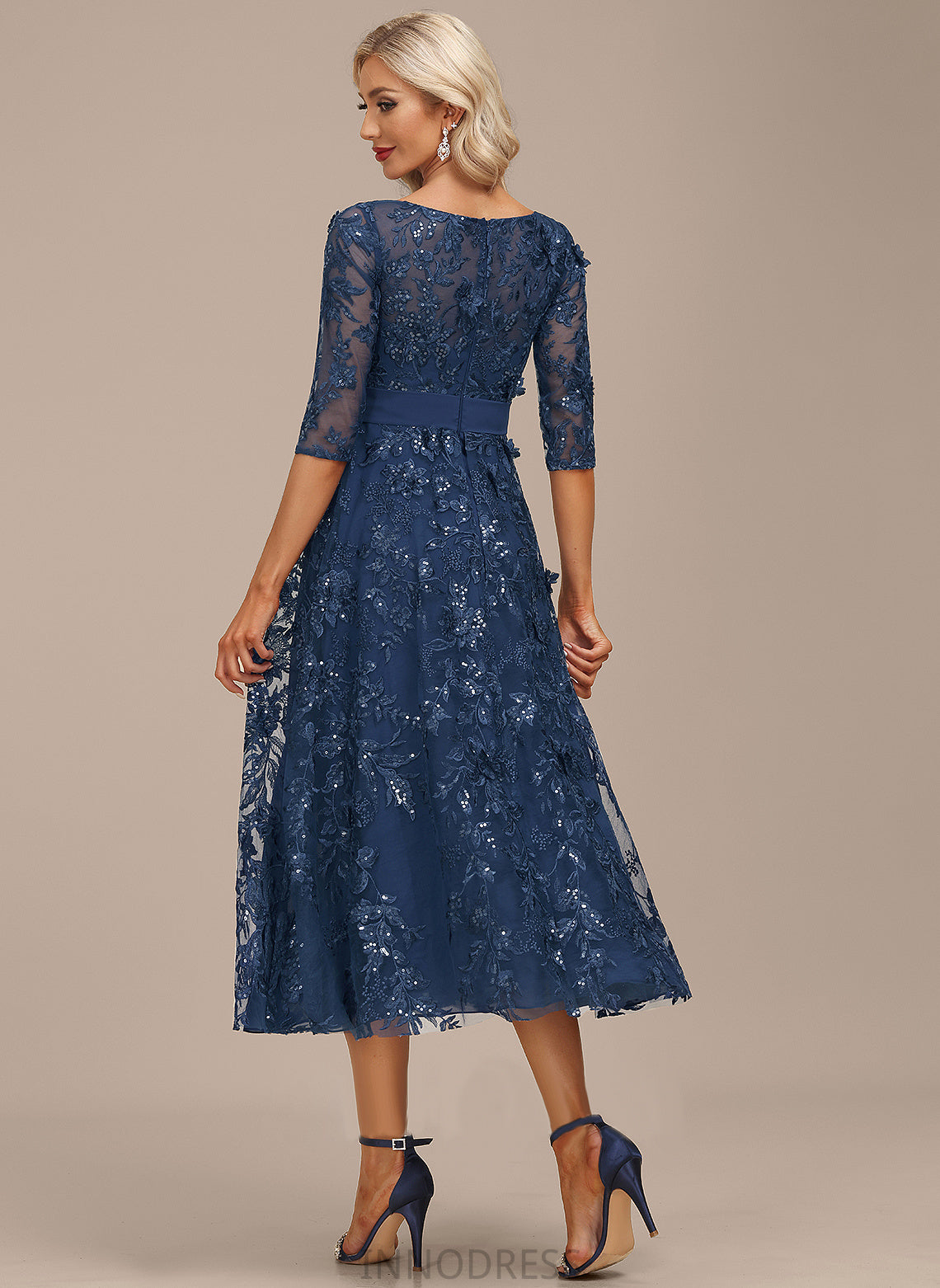 Dress Chiffon Lace Cocktail With A-Line Scoop Cocktail Dresses Sequins Tea-Length Hedwig Neck