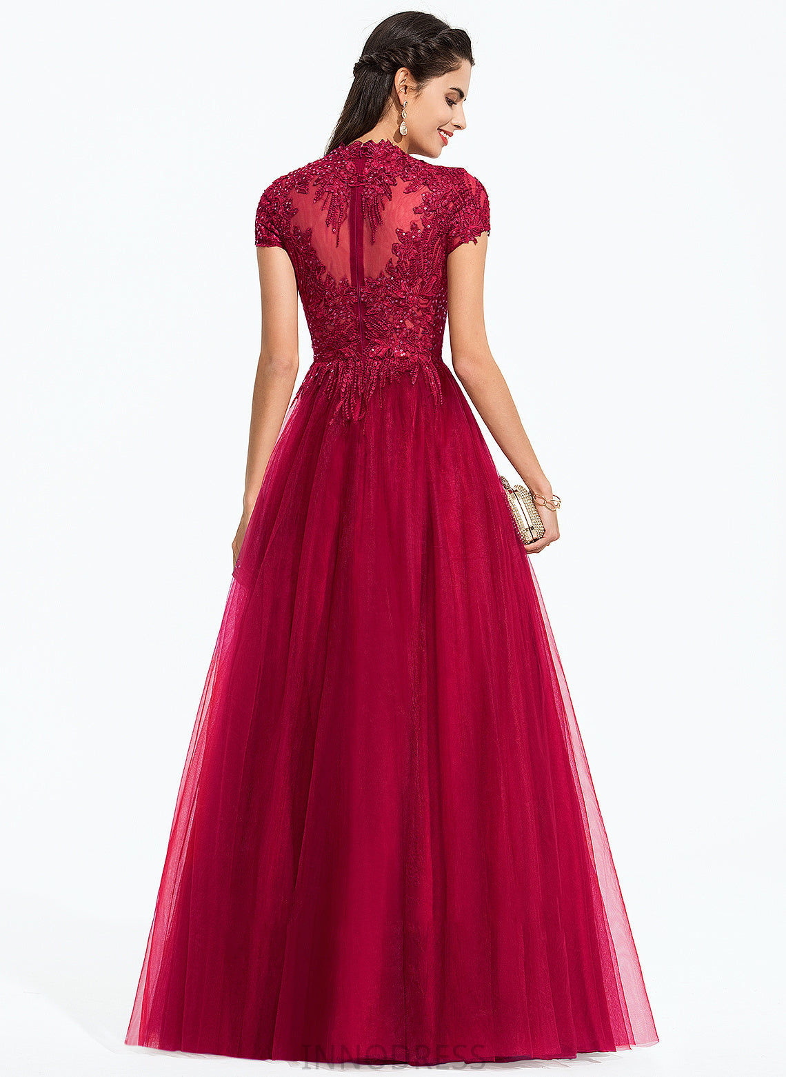 Hailie Sequins With Scoop Ball-Gown/Princess Prom Dresses Tulle Floor-Length Neck