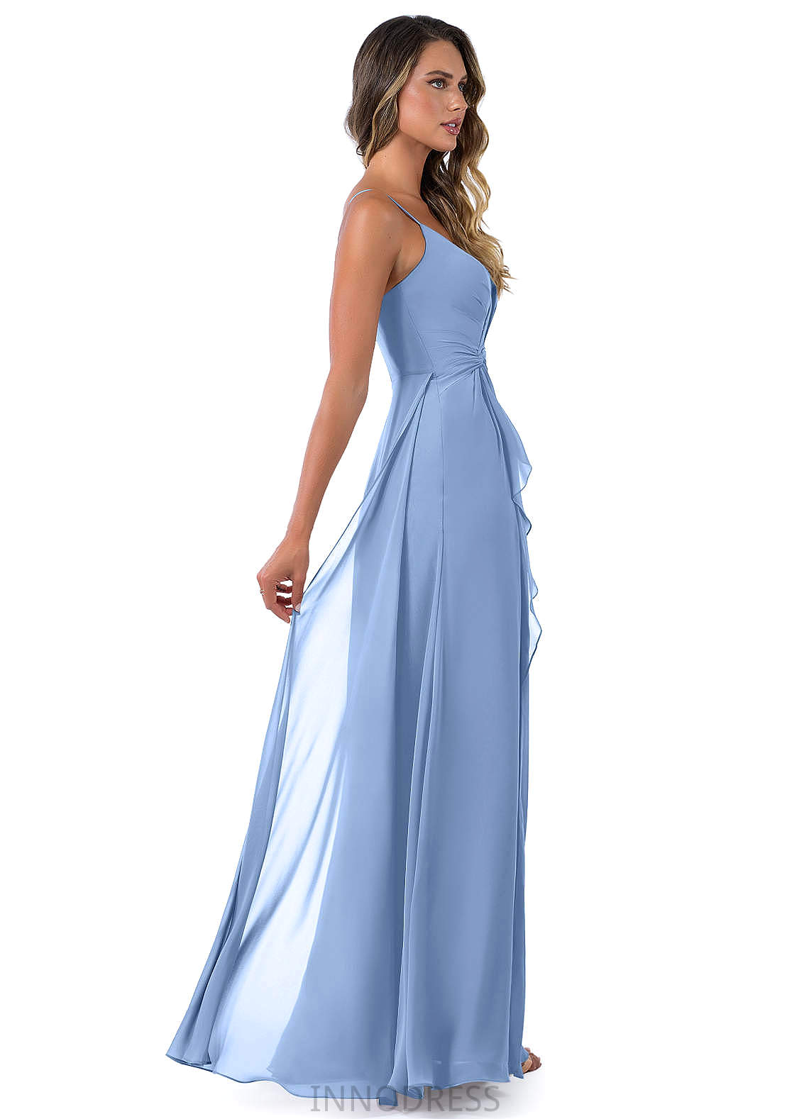 Celeste Floor Length Sleeveless Natural Waist Sheath/Column V-Neck Bridesmaid Dresses