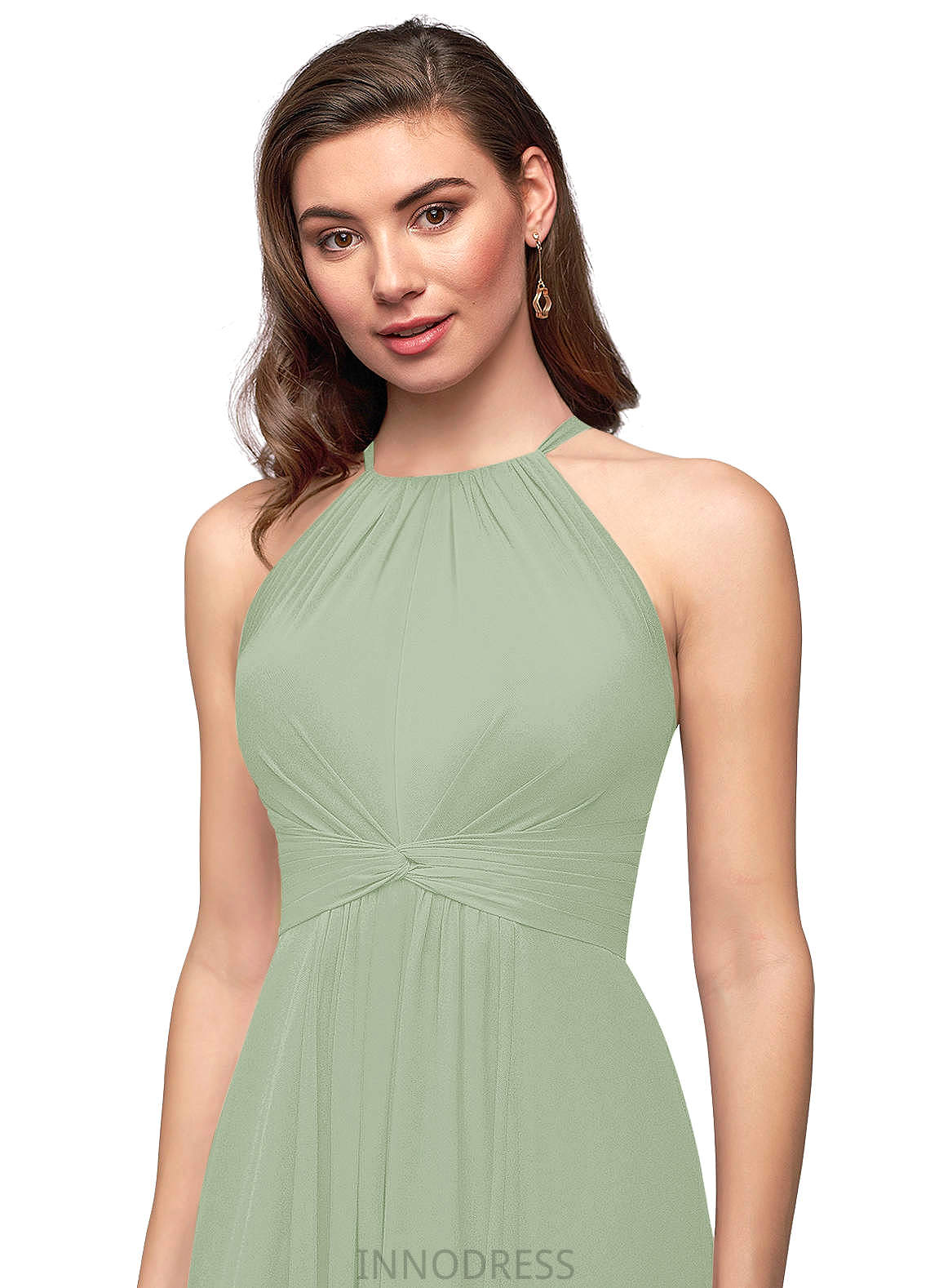 Micaela A-Line/Princess Floor Length Sleeveless Natural Waist Halter Bridesmaid Dresses