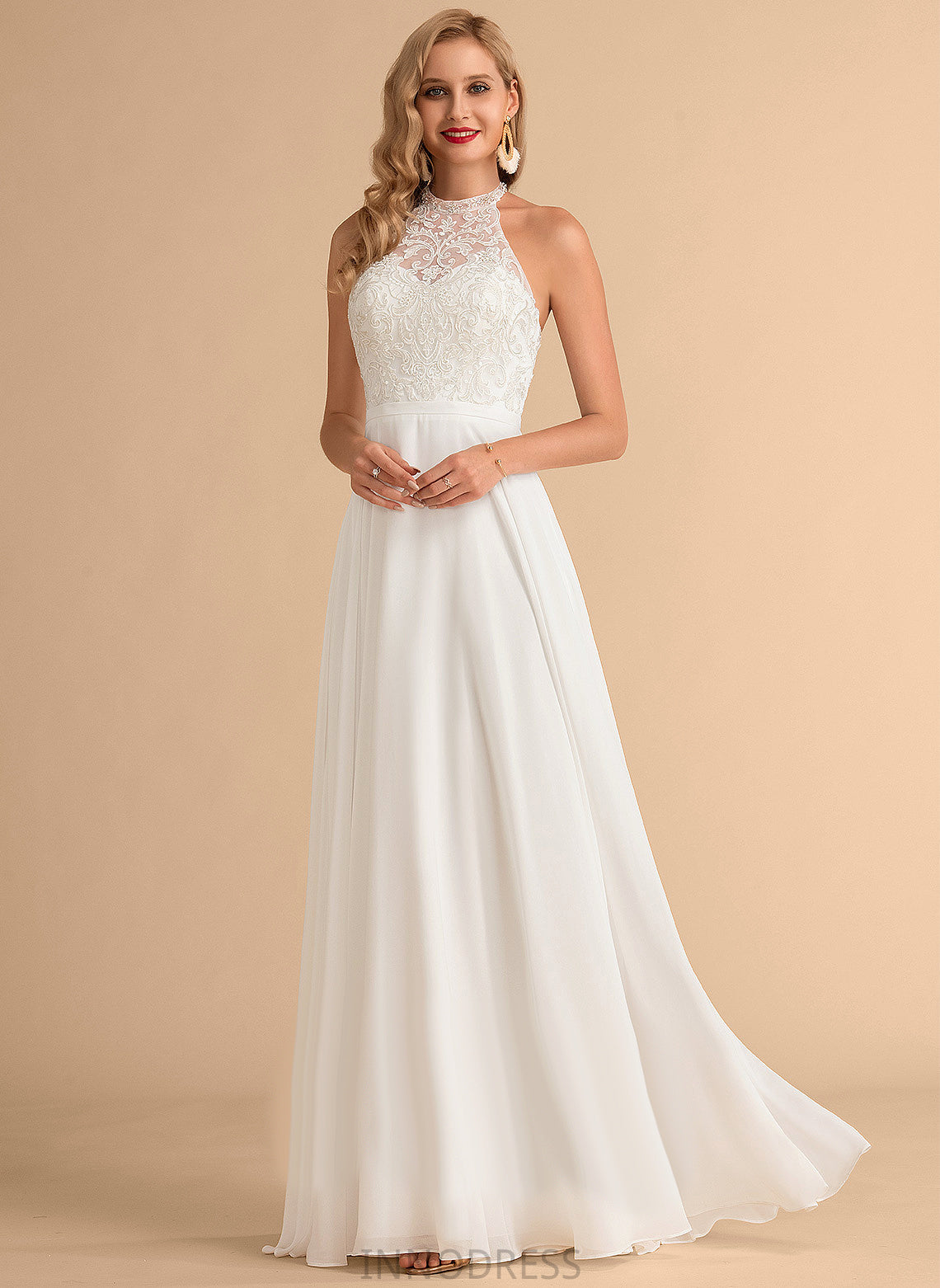 Lace Chiffon Dress Neck Wedding Wedding Dresses High Floor-Length A-Line Addison