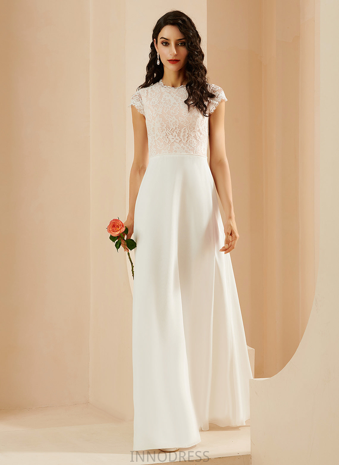 Floor-Length A-Line Lace Aniyah Wedding Dresses Wedding Scoop Dress Chiffon