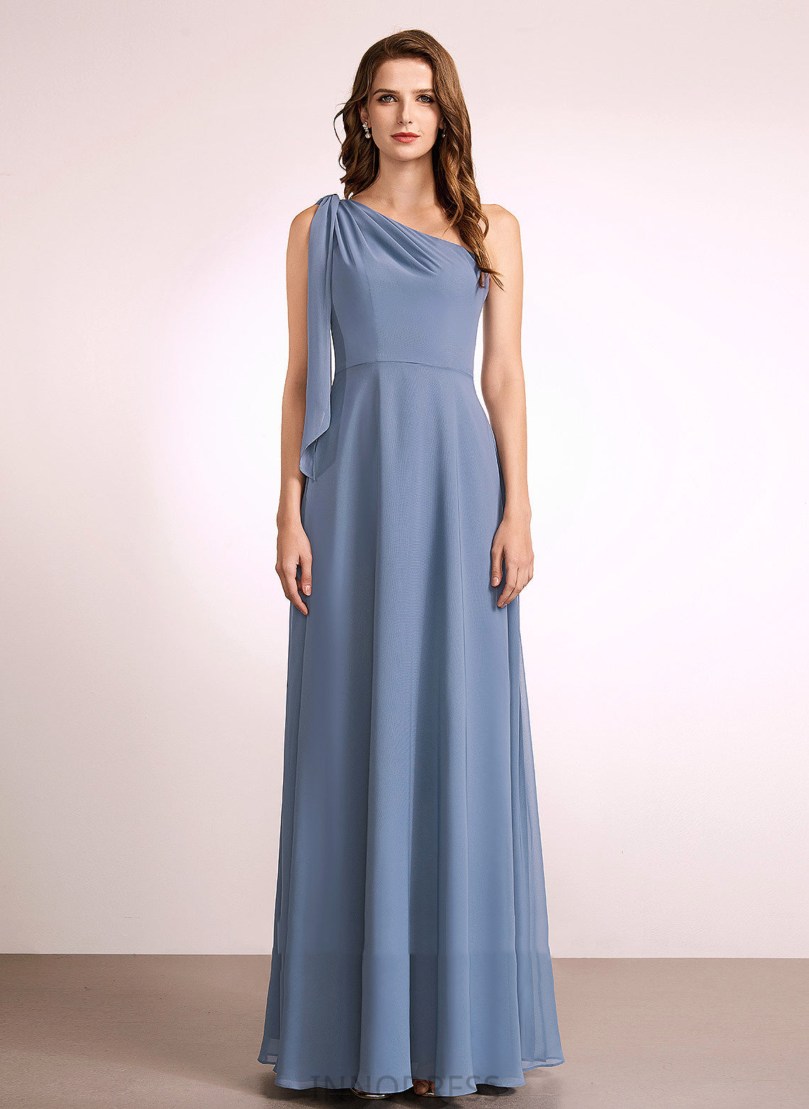 Fabric Floor-Length Neckline Bow(s) One-Shoulder Silhouette Length Embellishment A-Line Lailah High Low V-Neck Bridesmaid Dresses