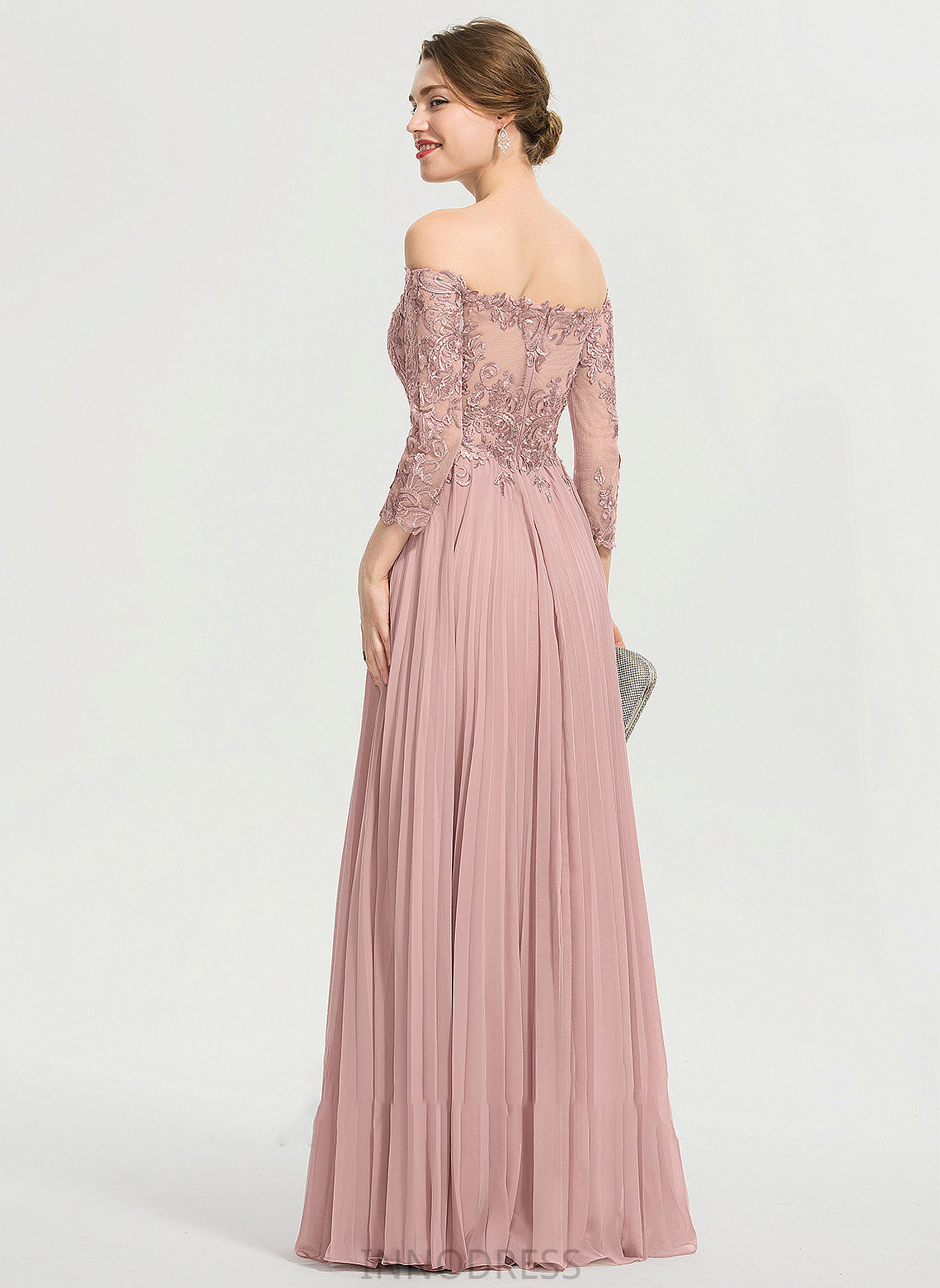 Off-the-Shoulder Floor-Length Pleated Ball-Gown/Princess With Sequins Chiffon Prom Dresses Jillian