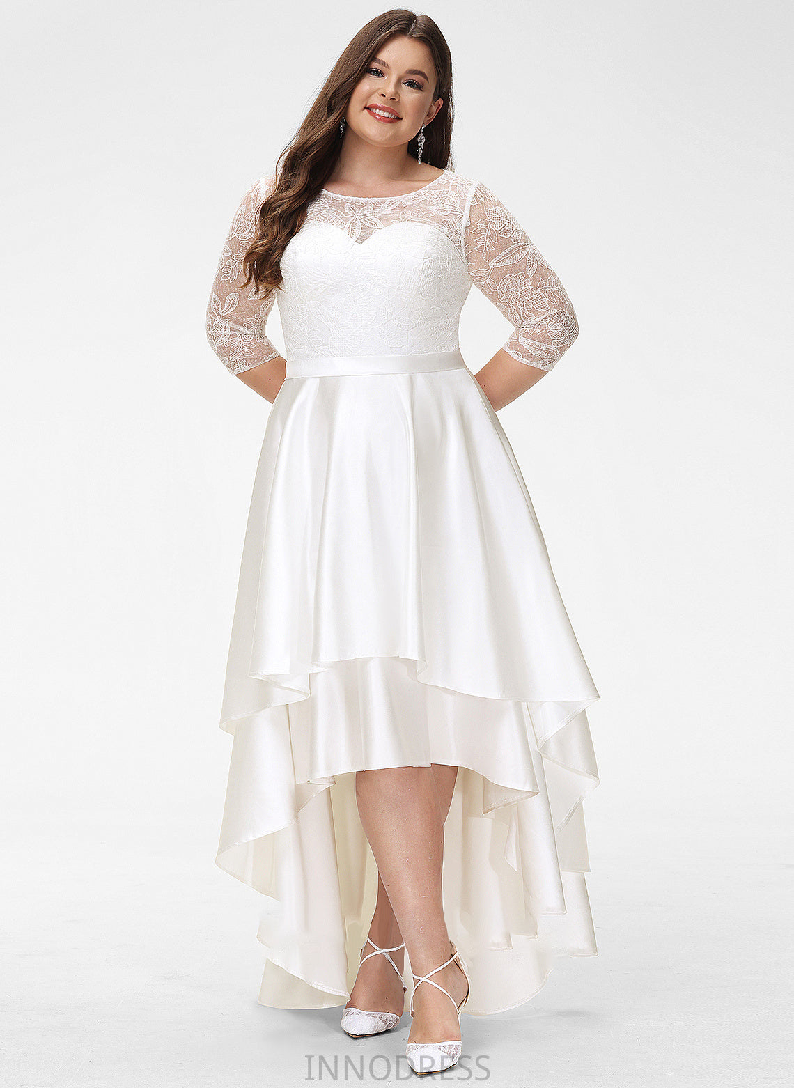 Wedding A-Line Neck Scoop Lace Izabelle Dress Asymmetrical Wedding Dresses Satin