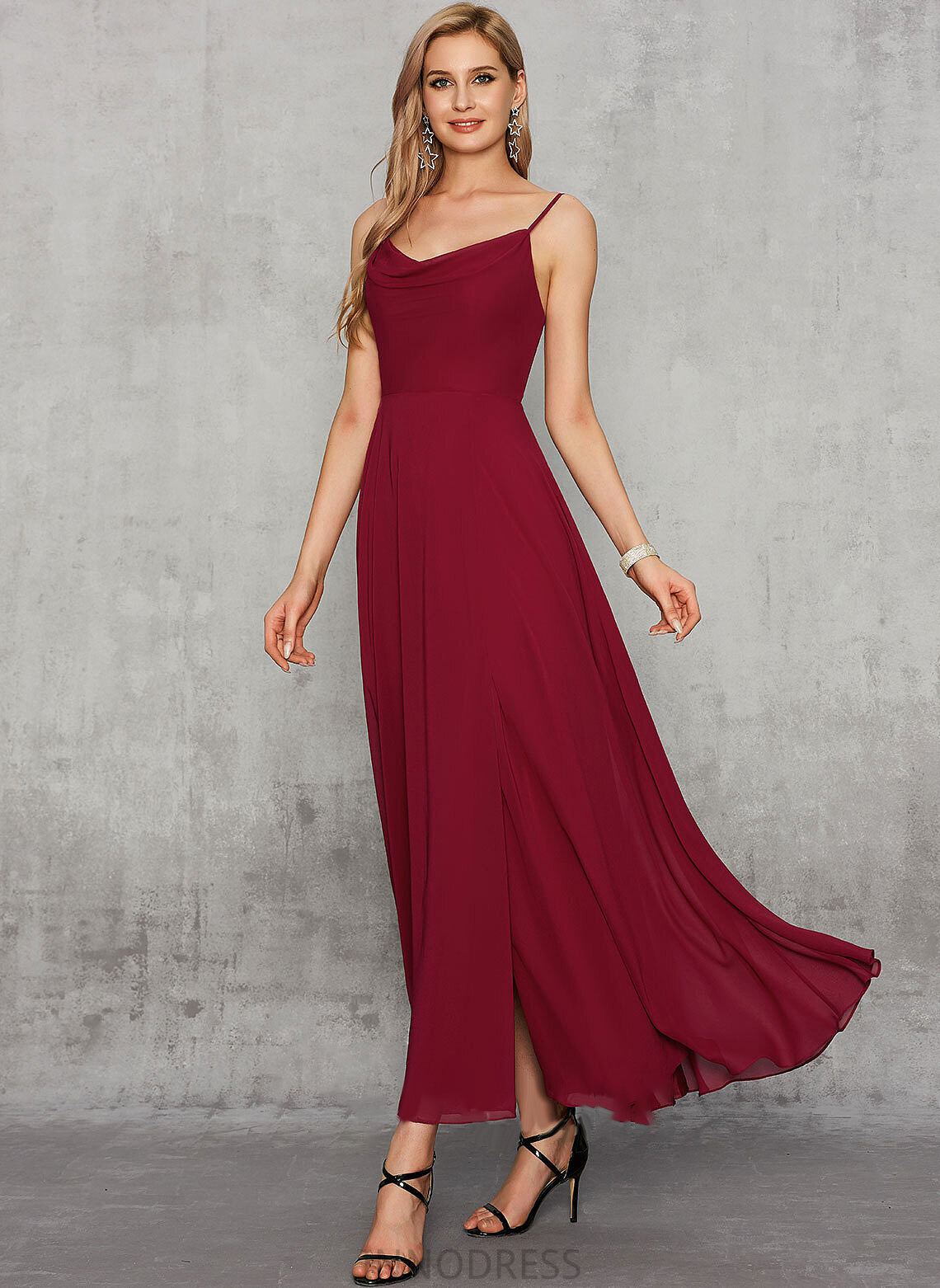 Nina Split A-Line Ankle-Length Prom Dresses V-neck Front With Chiffon