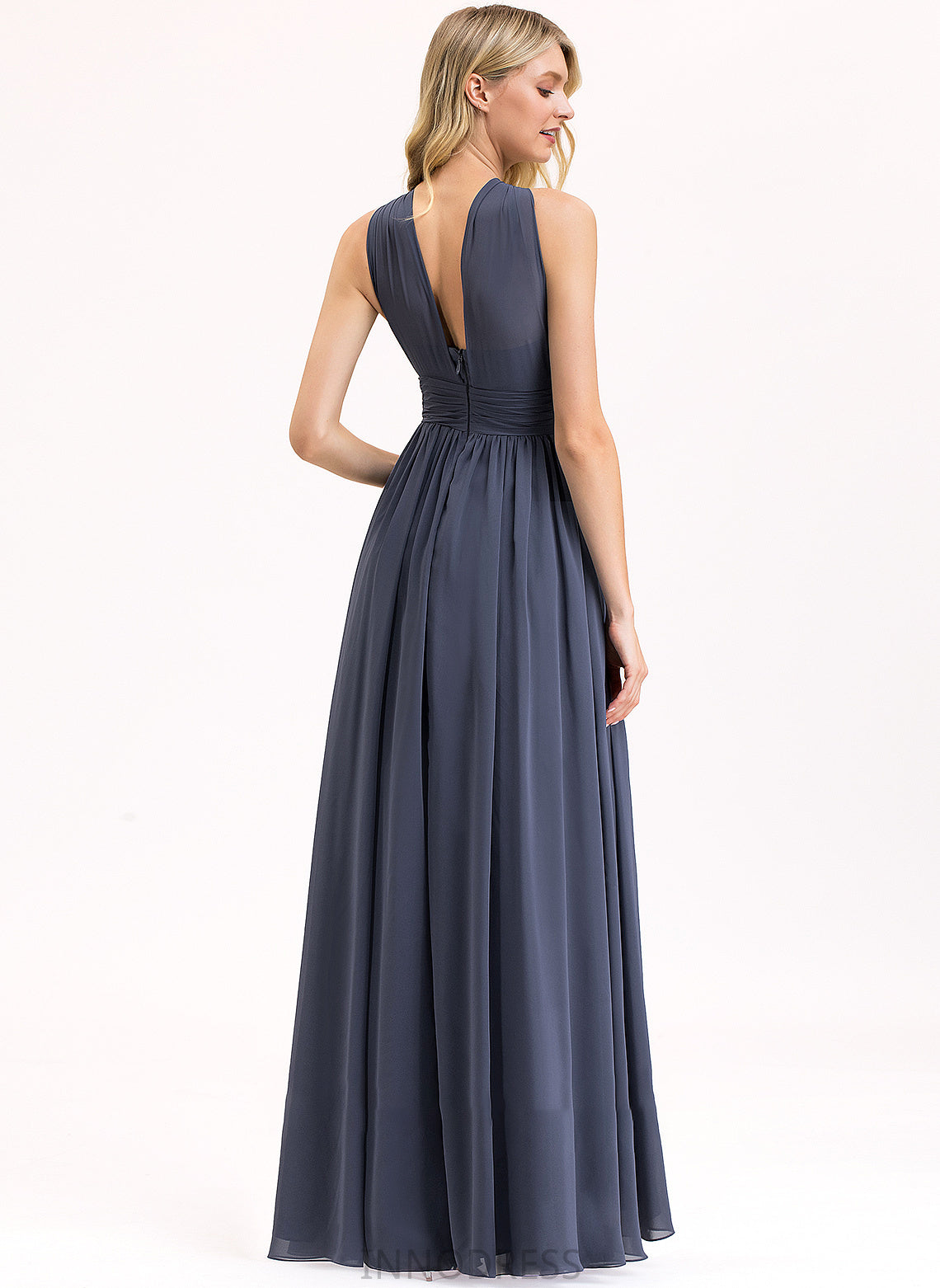 Silhouette Embellishment Length V-neck Neckline A-Line Ruffle Floor-Length Fabric SplitFront Alexis Natural Waist