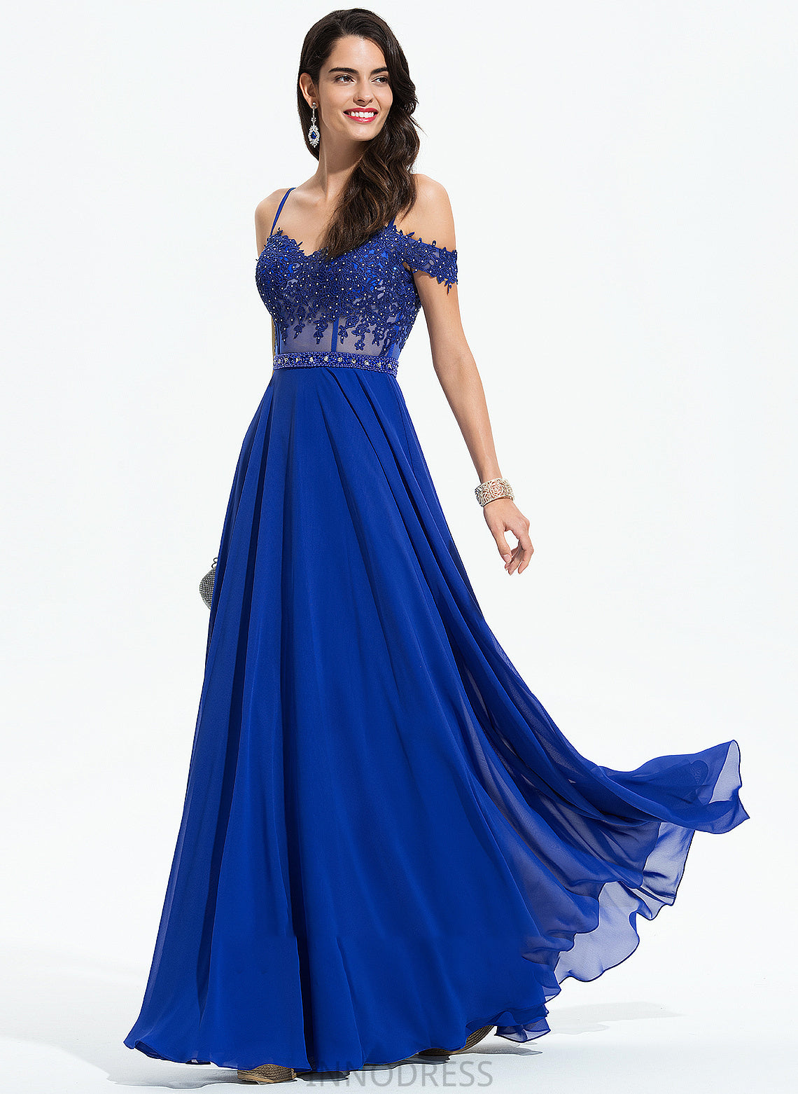 Beading Dylan Off-the-Shoulder Floor-Length With A-Line Sequins Chiffon Prom Dresses Sweetheart