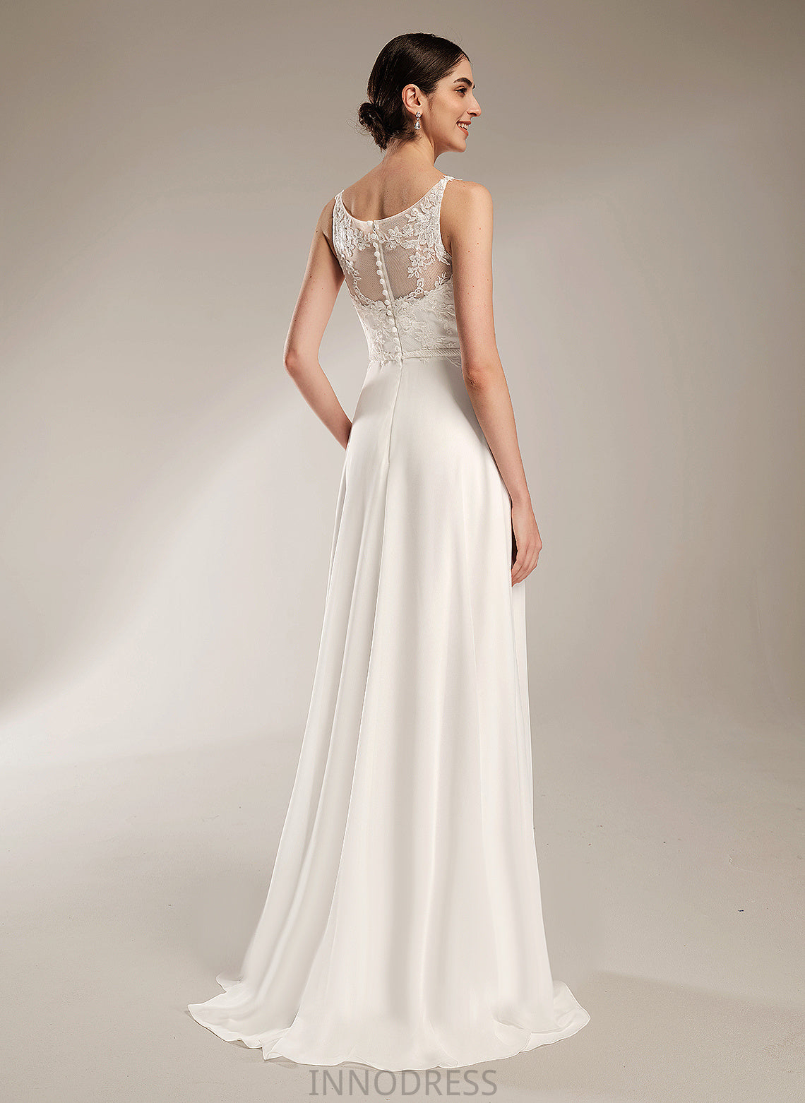 Chiffon Wedding Dresses Wedding A-Line With Dress Train Lace Itzel Illusion Sweep Sequins