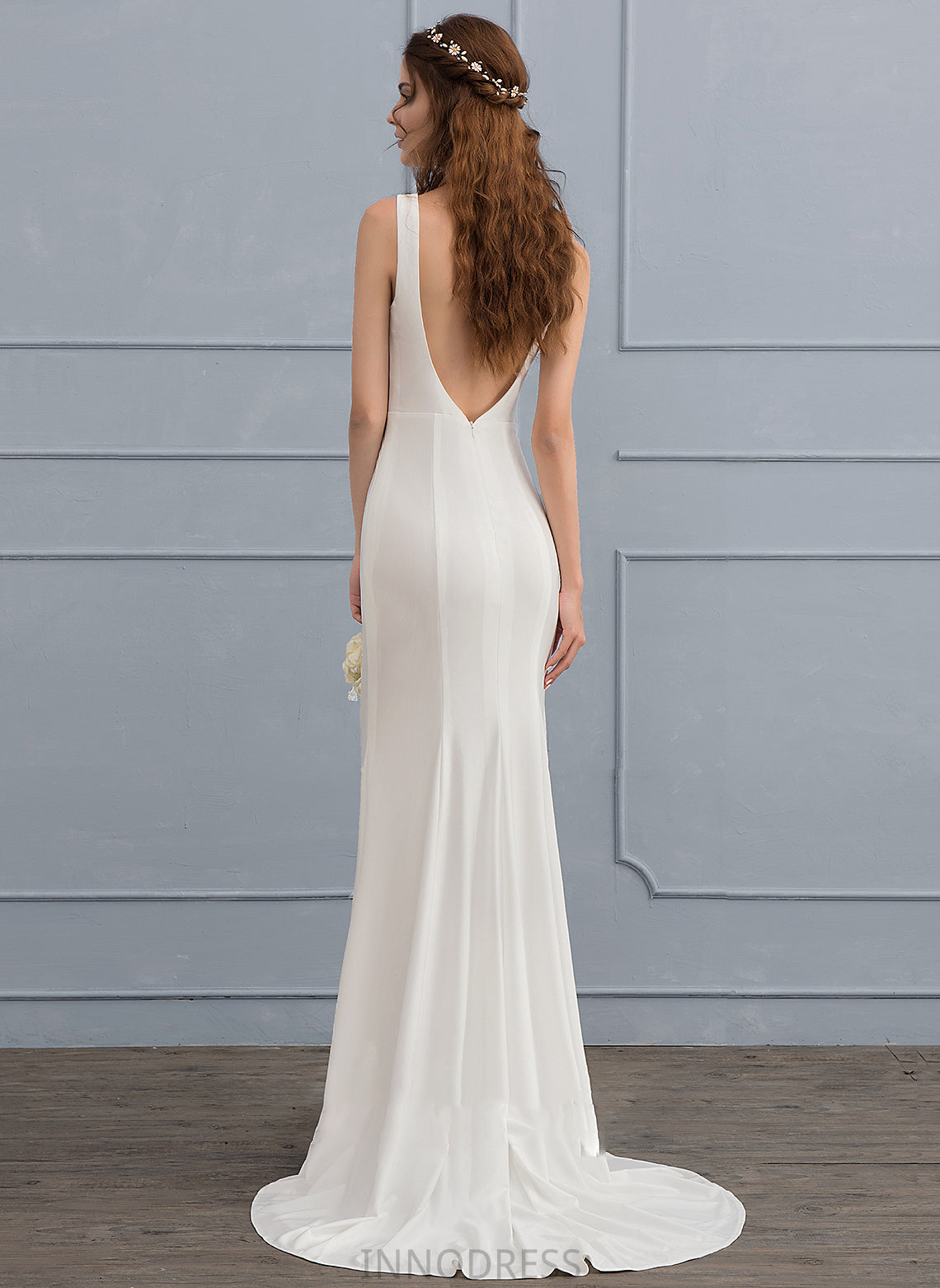 Train Sweep Mina Scoop Dress Neck Jersey Wedding Dresses Wedding Trumpet/Mermaid