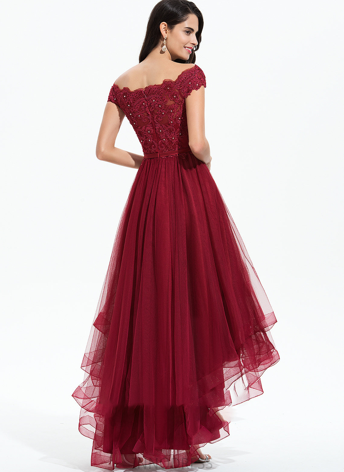 Sequins Bow(s) Dress Off-the-Shoulder Tulle Asymmetrical With Wedding Dresses Beading Ball-Gown/Princess Hillary Wedding