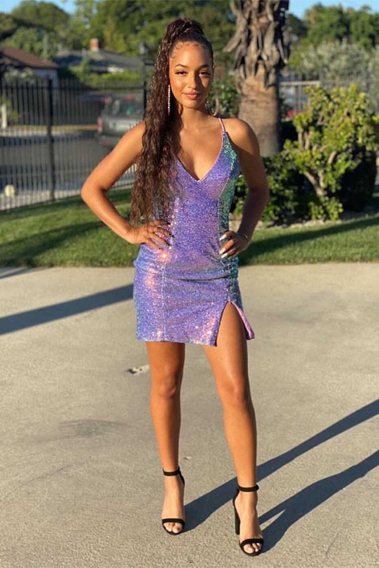 Lavender Fashion Glitter Claudia Homecoming Dresses Party Dress Short Prom Dress